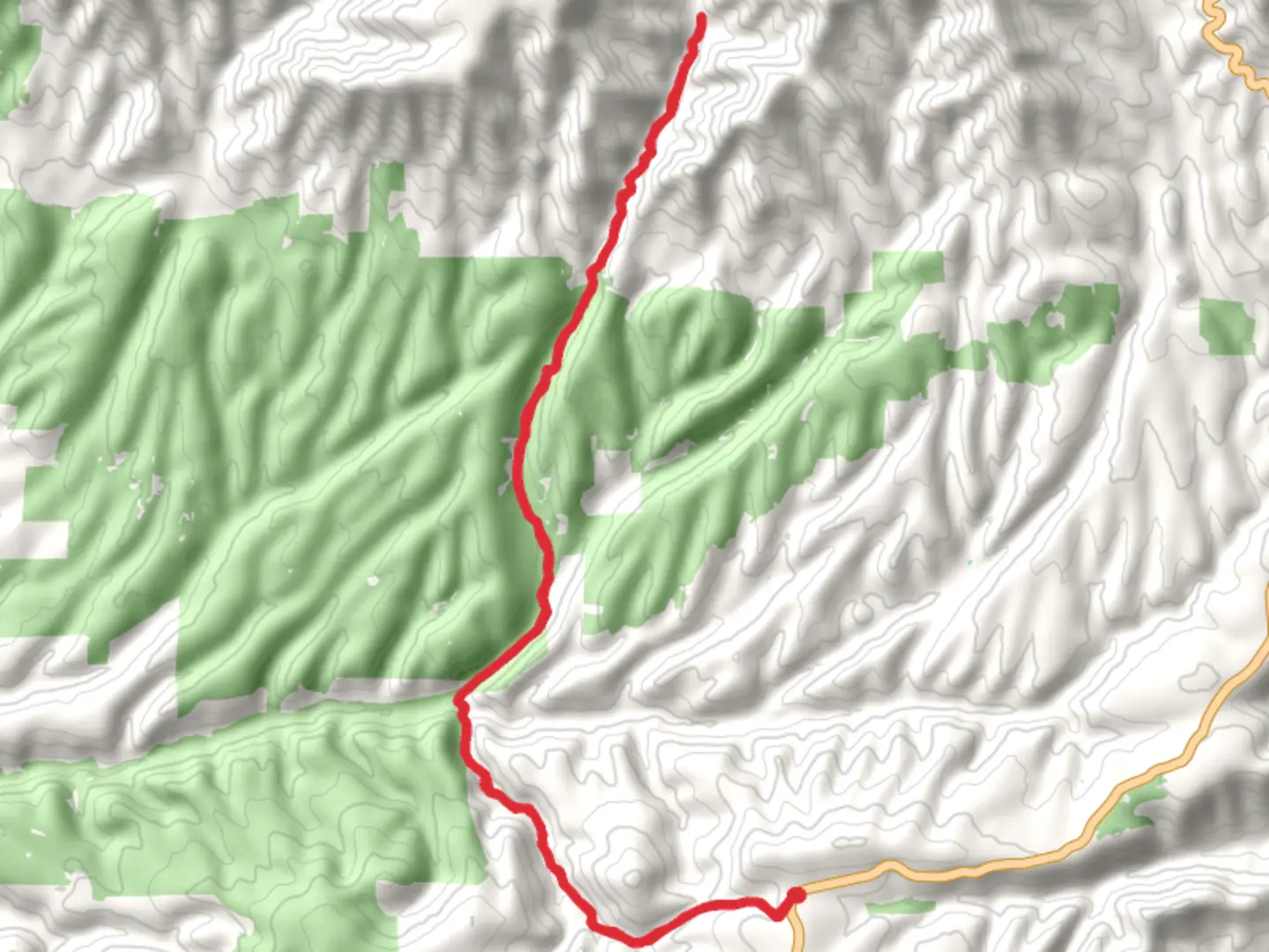 An image depicting the trail Chitty Creek via Sheep Saddle and Hot Air Trail and its surrounding area.