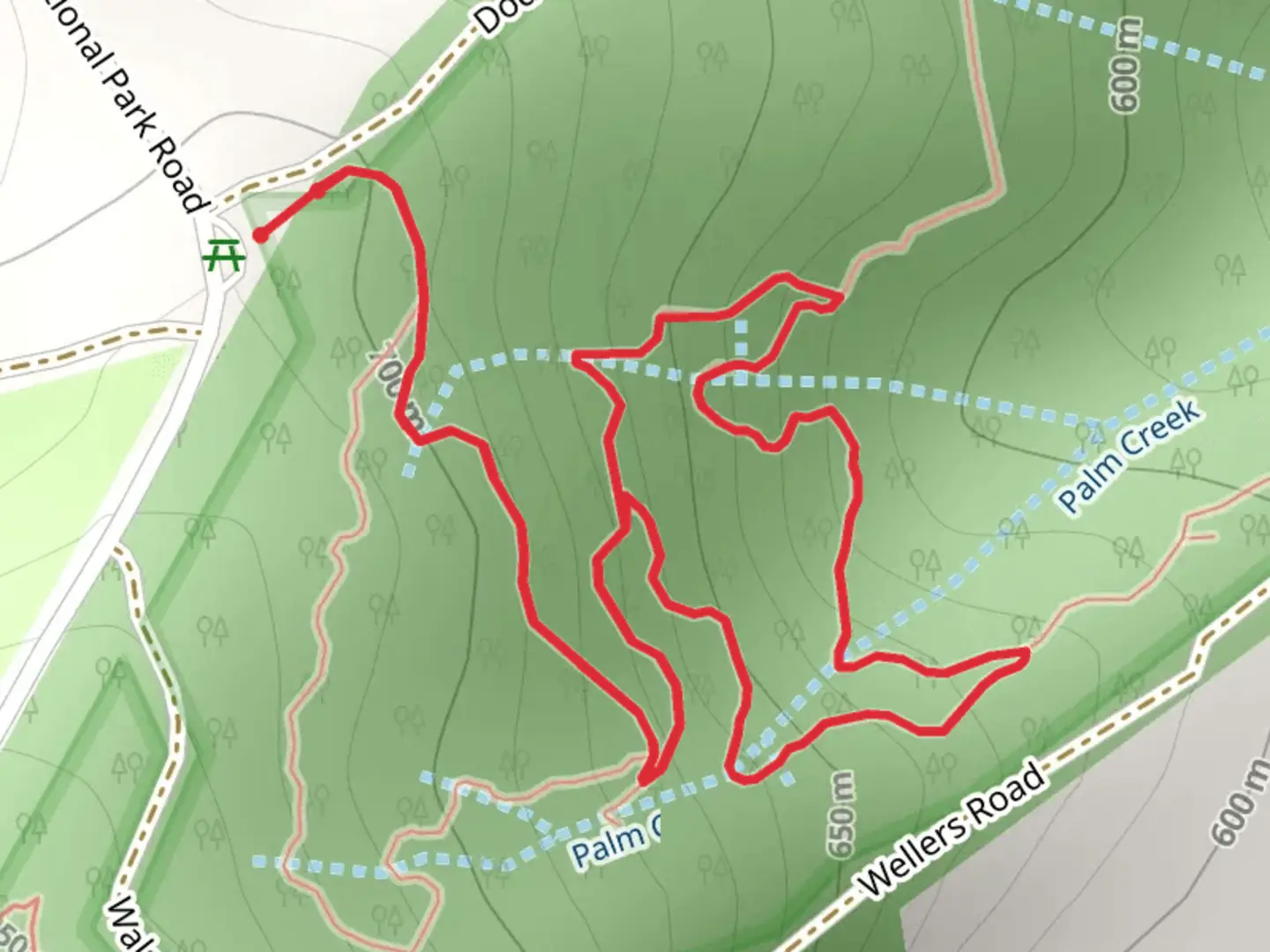 An image depicting the trail Palm Creek Circuit Track and its surrounding area.