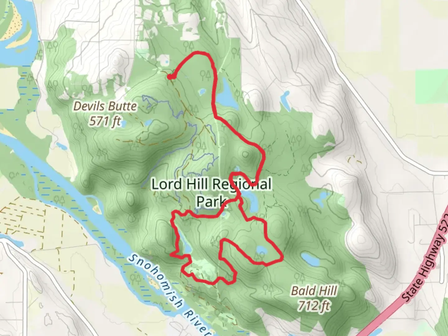 An image depicting the trail Pipeline Trail and Sherwood Forest Loop and its surrounding area.