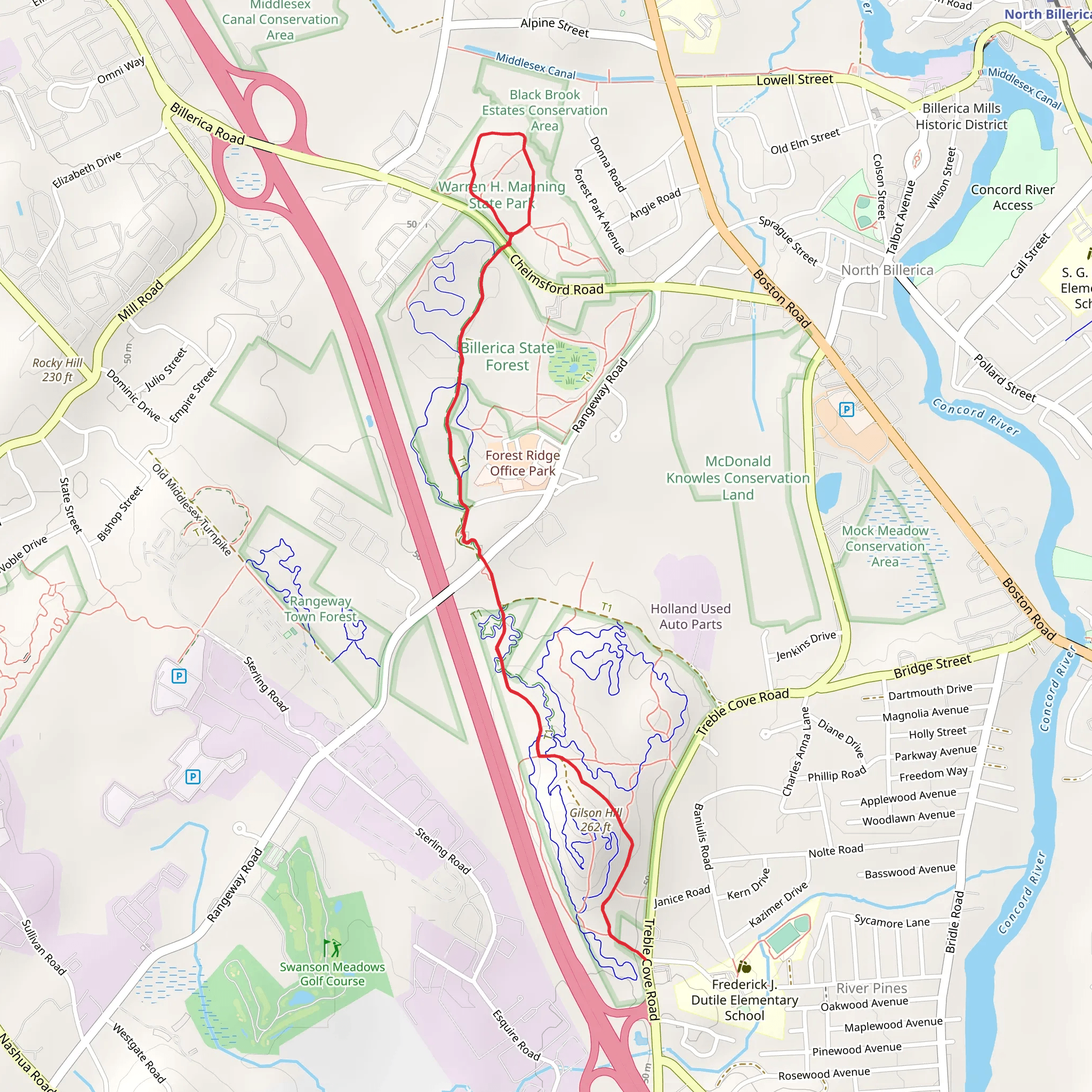 Warren H Manning State Park and Gilson Hill mobile static map