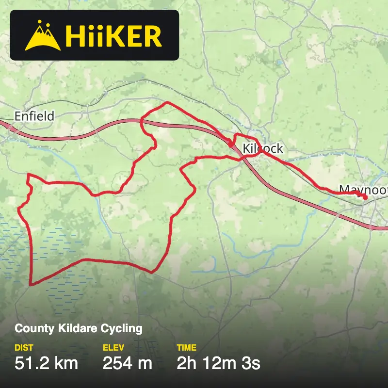 A map preview of the recording County Kildare Cycling.