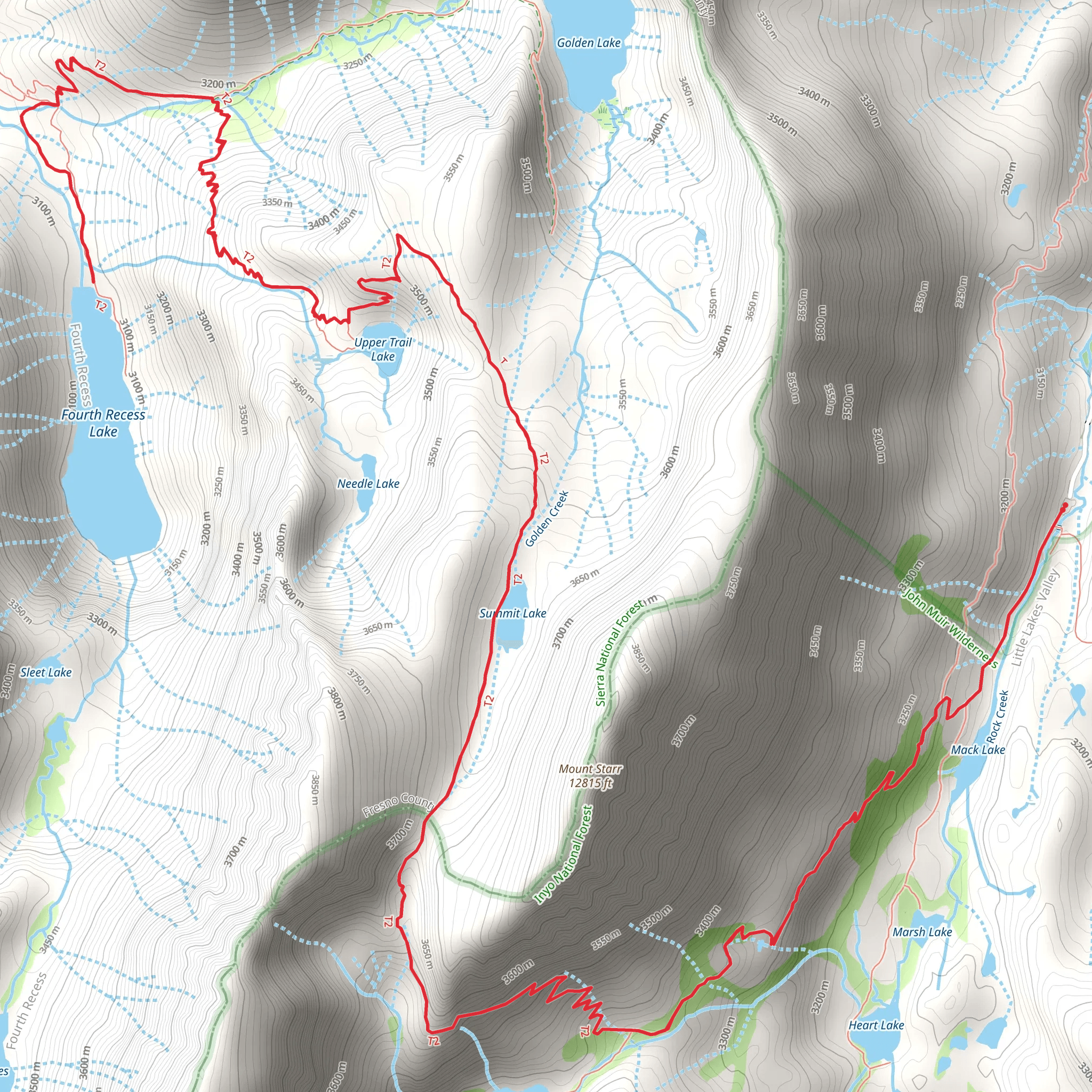 Forth Recess Lake via Mono Pass Trail mobile static map