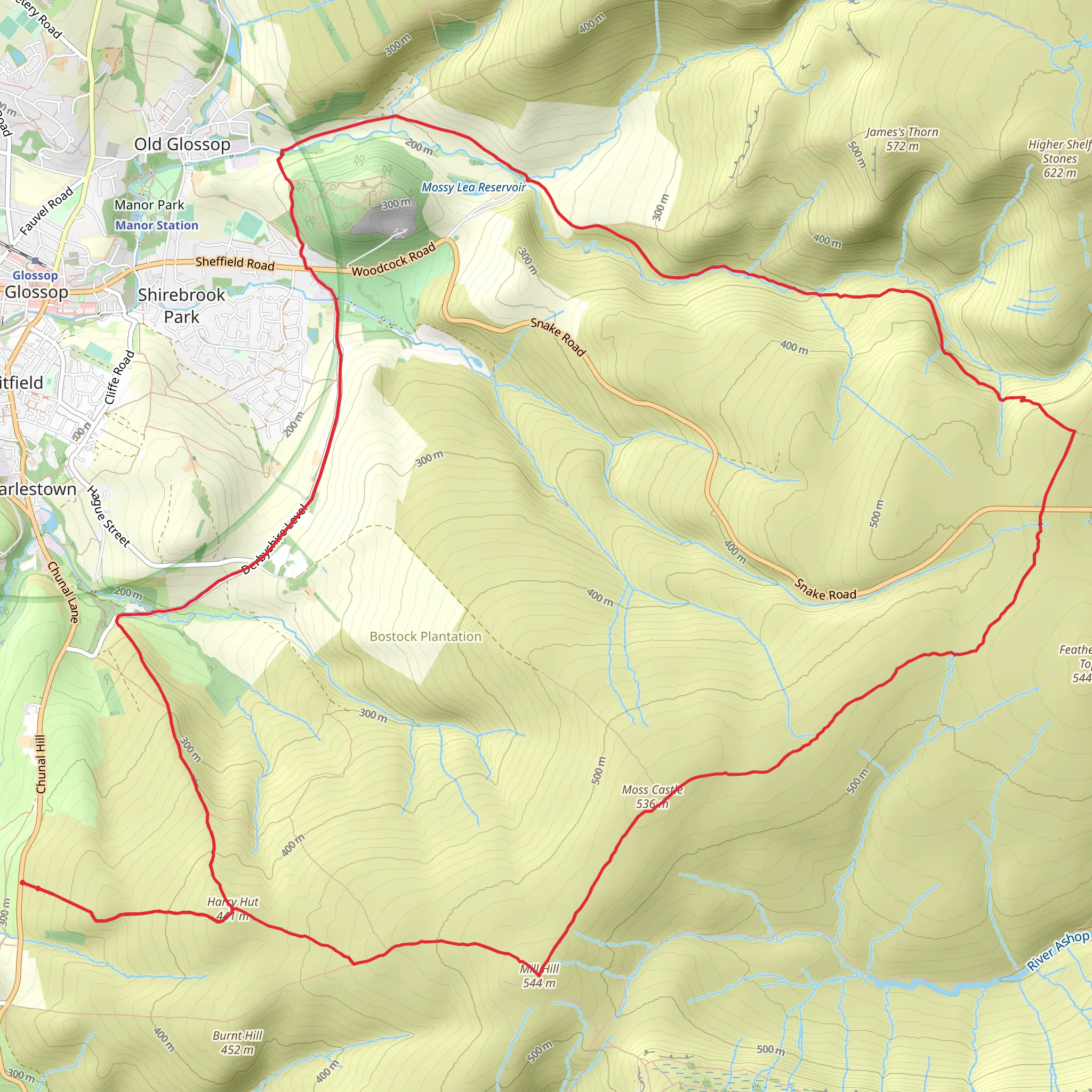 Harry Hut - Mill Hill and Doctor's Gate from near Glossop mobile static map