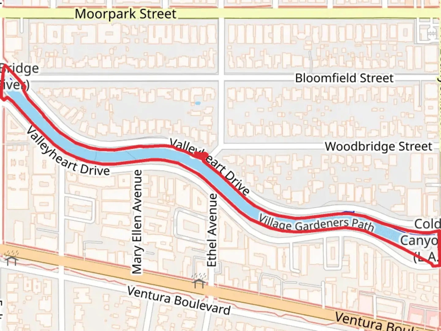 An image depicting the trail Village Gardeners Path - Valleyheart Greenway and its surrounding area.