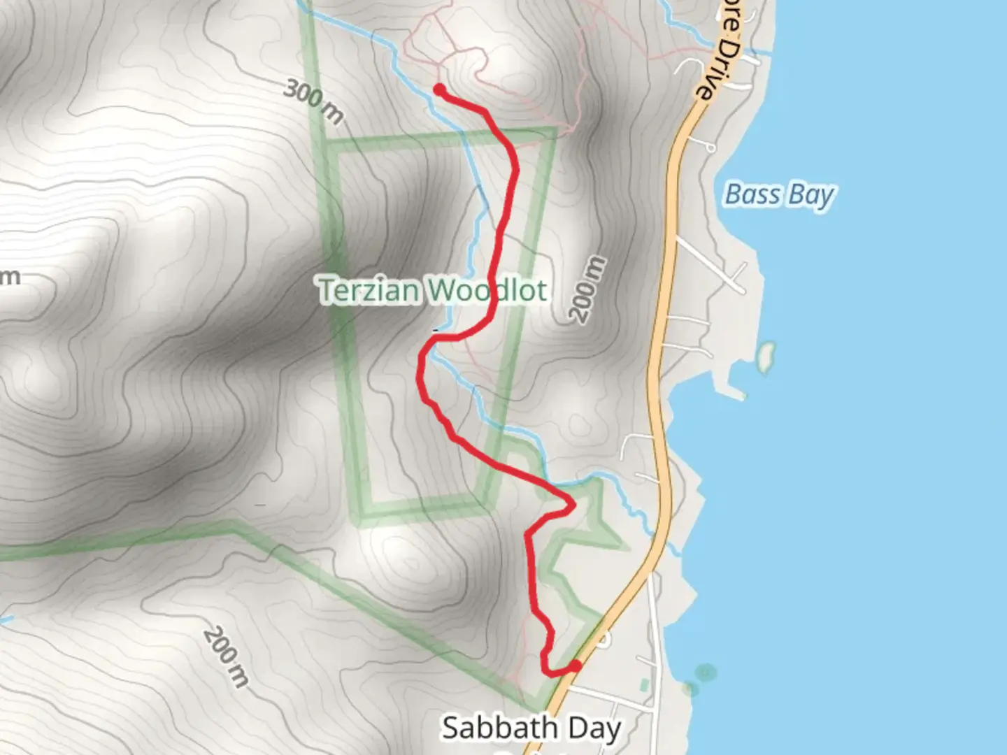 An image depicting the trail Terzian Woodlot Trail and its surrounding area.