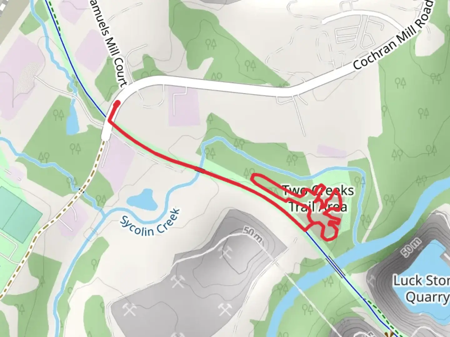 An image depicting the trail Two Creeks Loop Trail and its surrounding area.