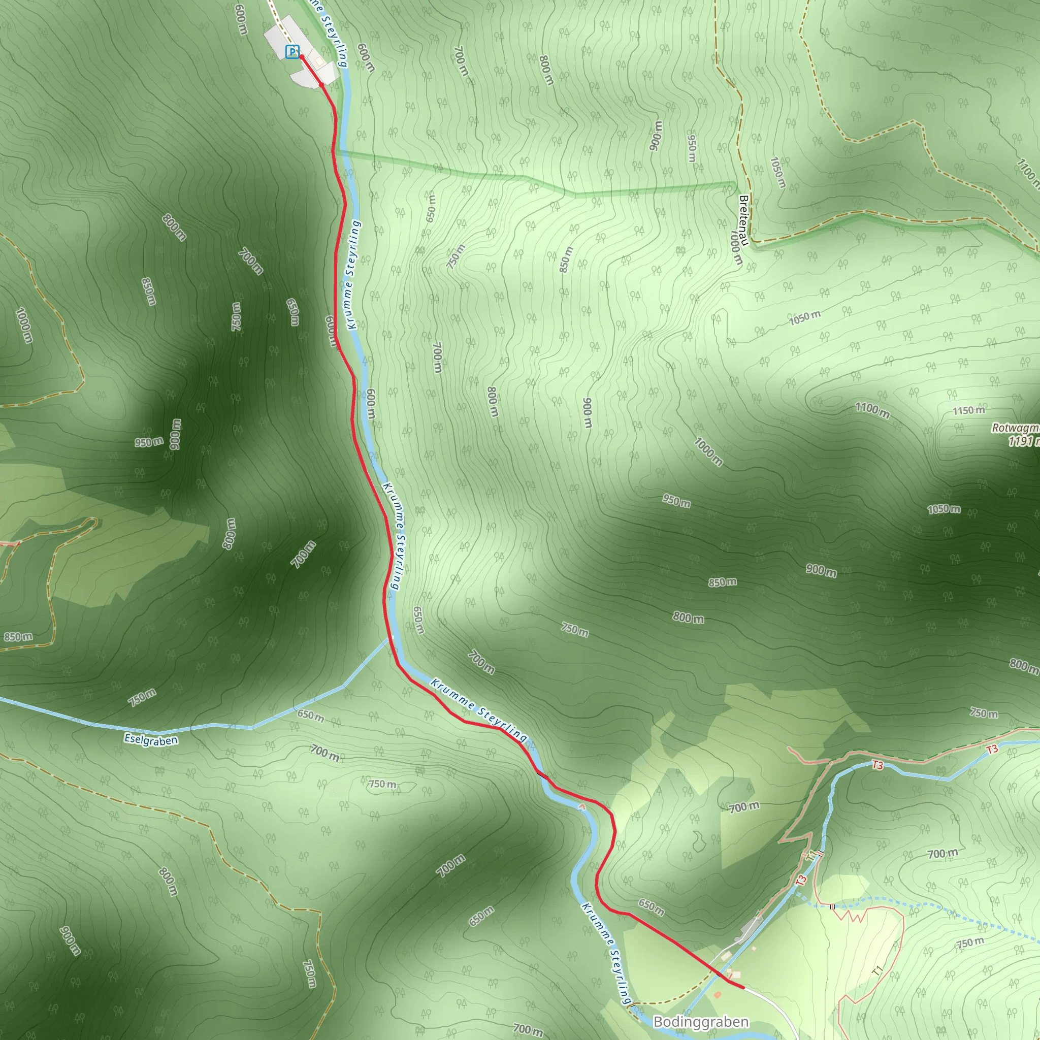 Bodinggraben to the Jagahäusl mobile static map