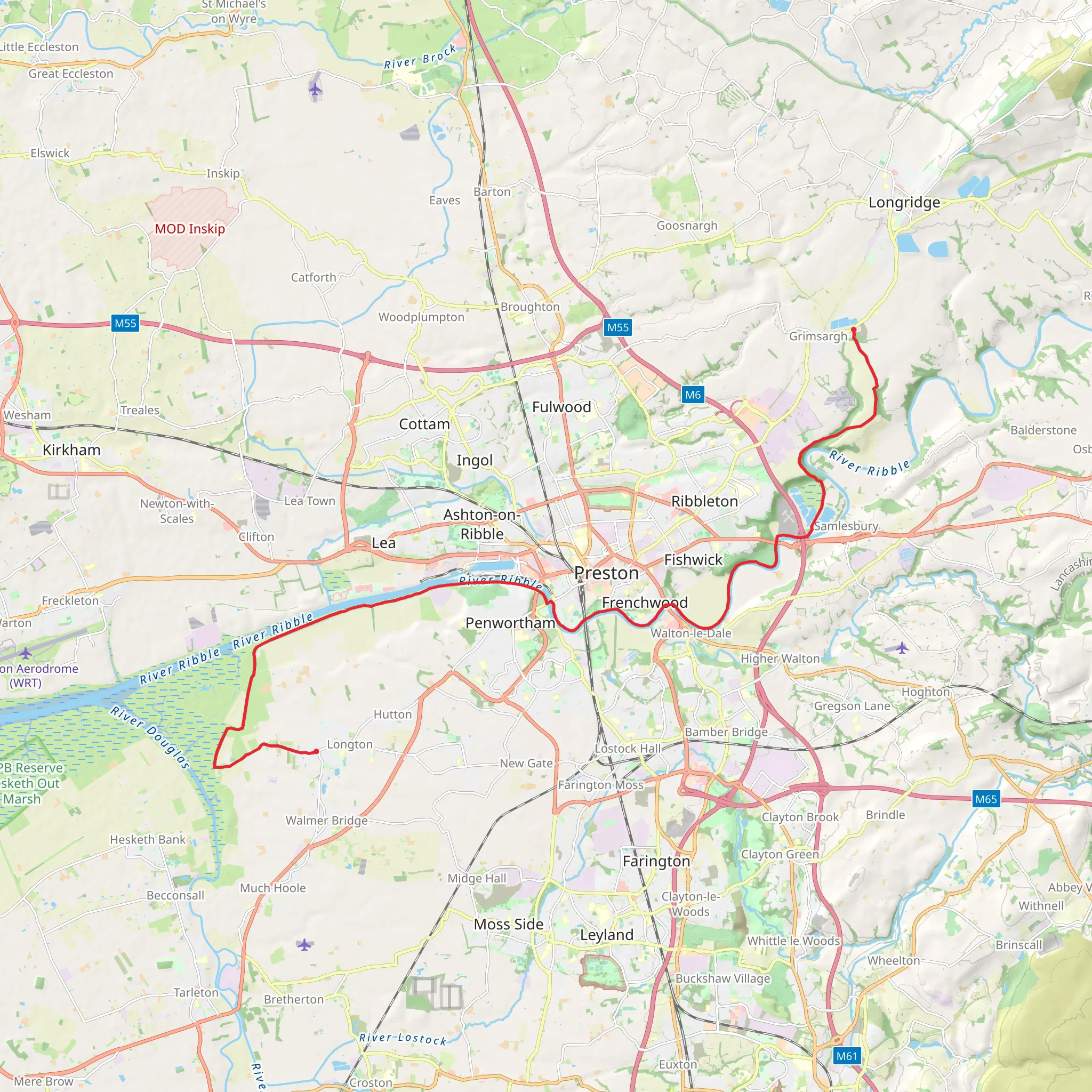 Longton to Grimsargh Walk mobile static map