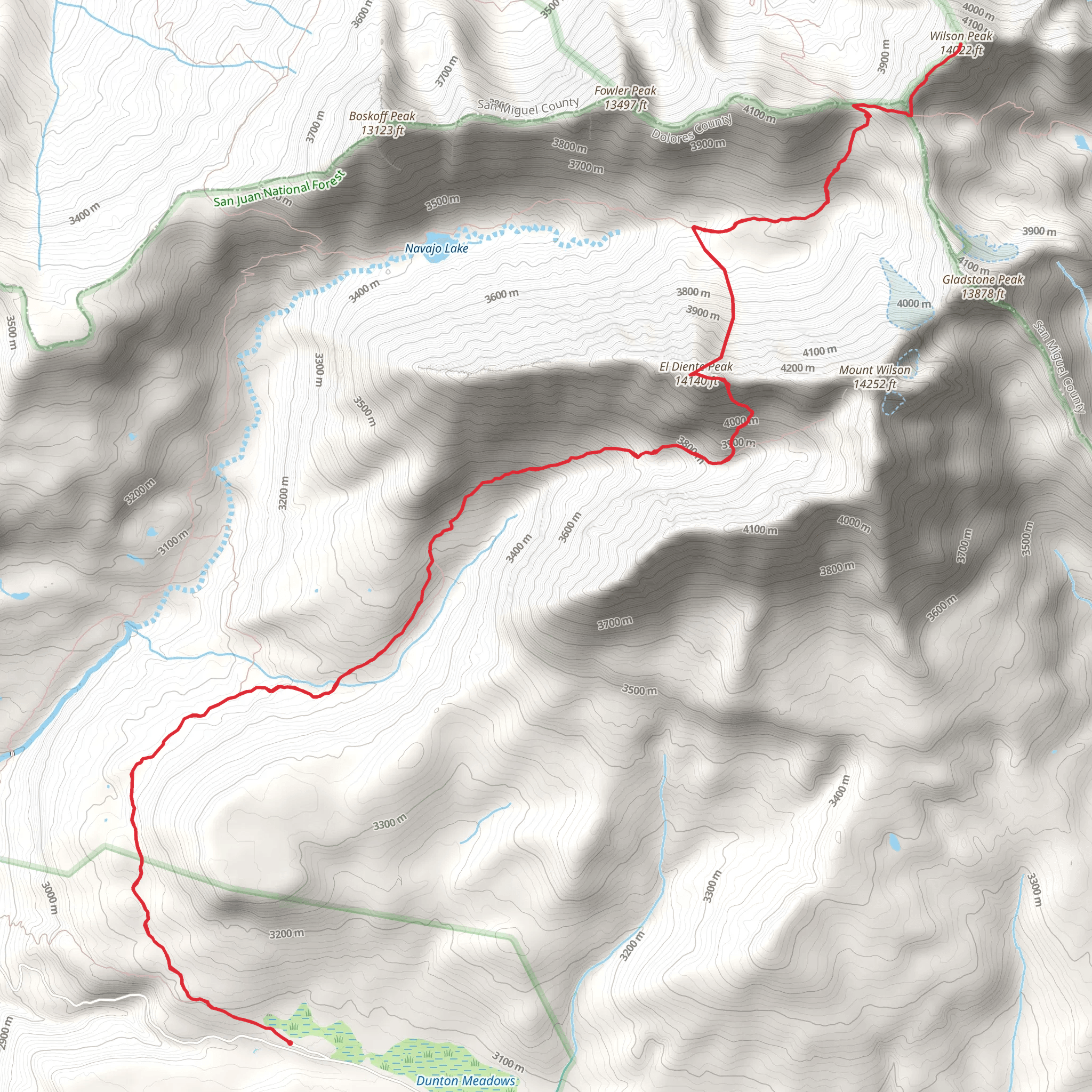 Wilson Peak via Killpacker Trail mobile static map