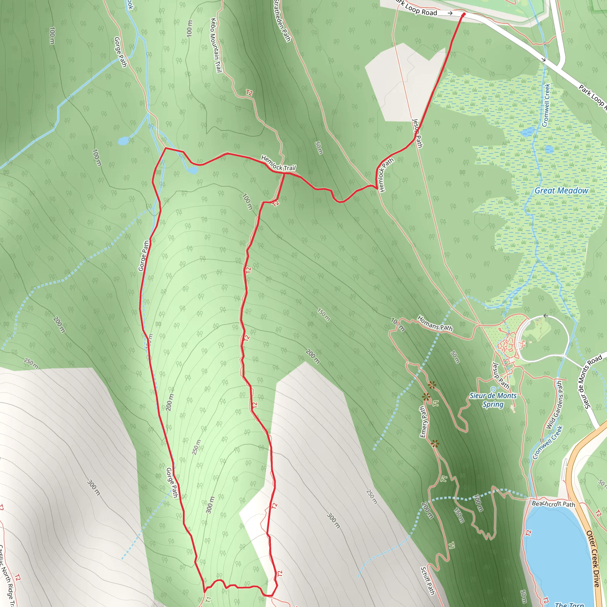 Dorr Mountain North Ridge Trail via Hemlock Road Trail mobile static map