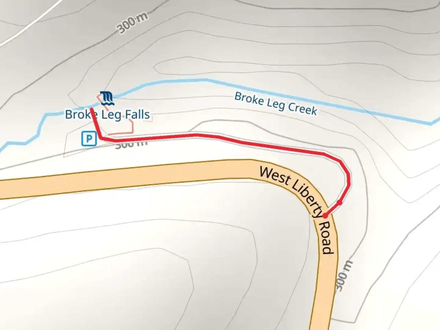 An image depicting the trail Broke Leg Creek and its surrounding area.