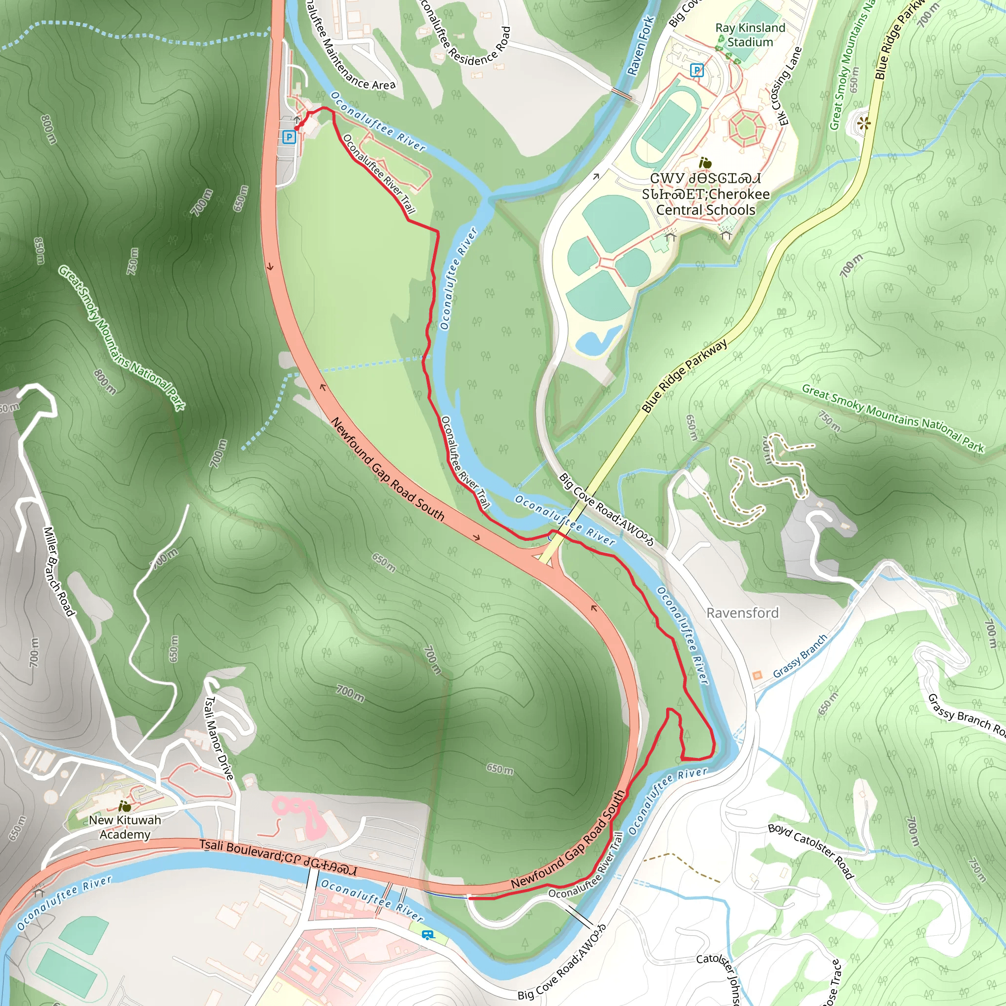 Oconaluftee River Trail mobile static map