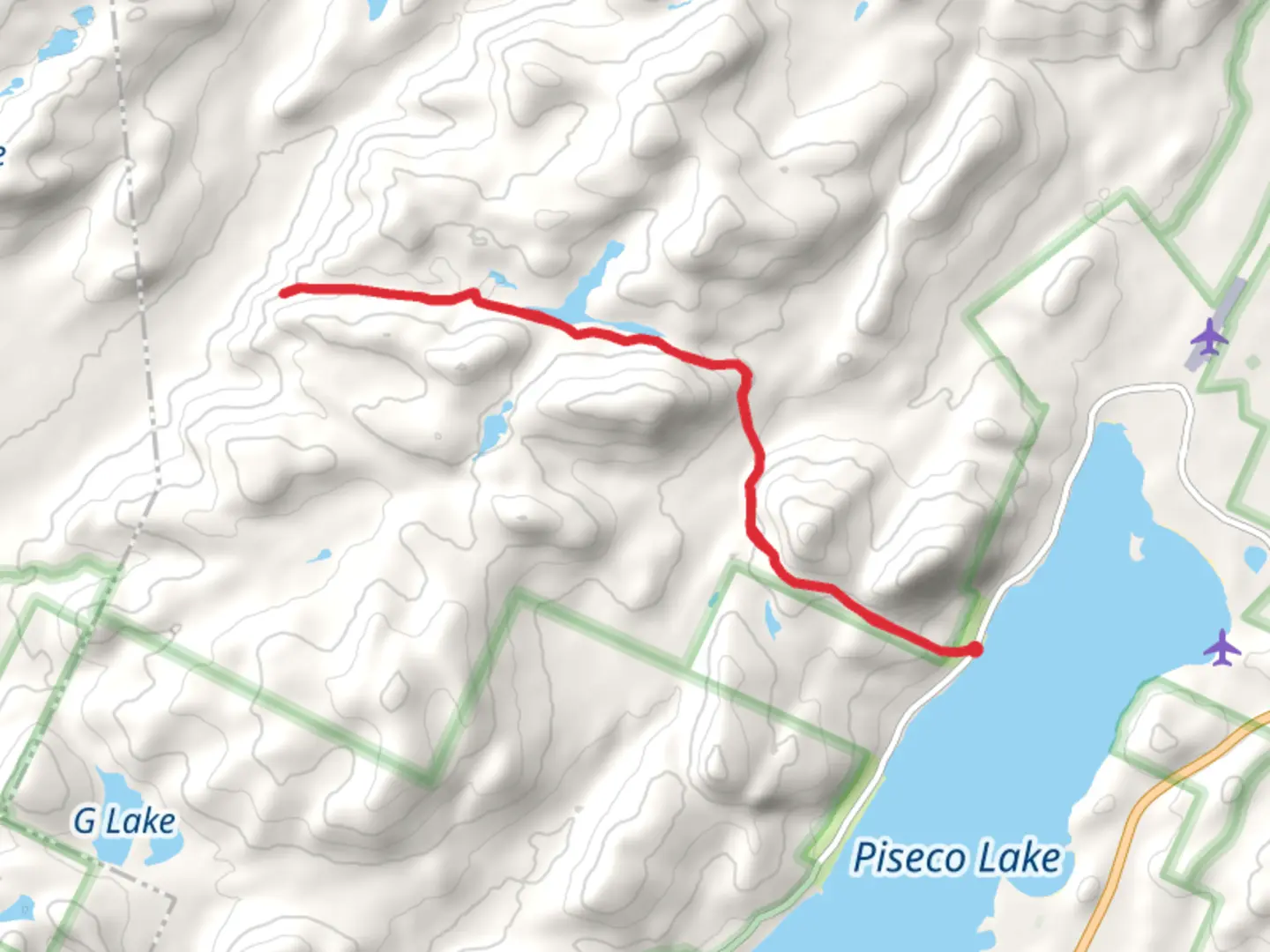 An image depicting the trail Stacy Mountain from Old Piseco Road and its surrounding area.