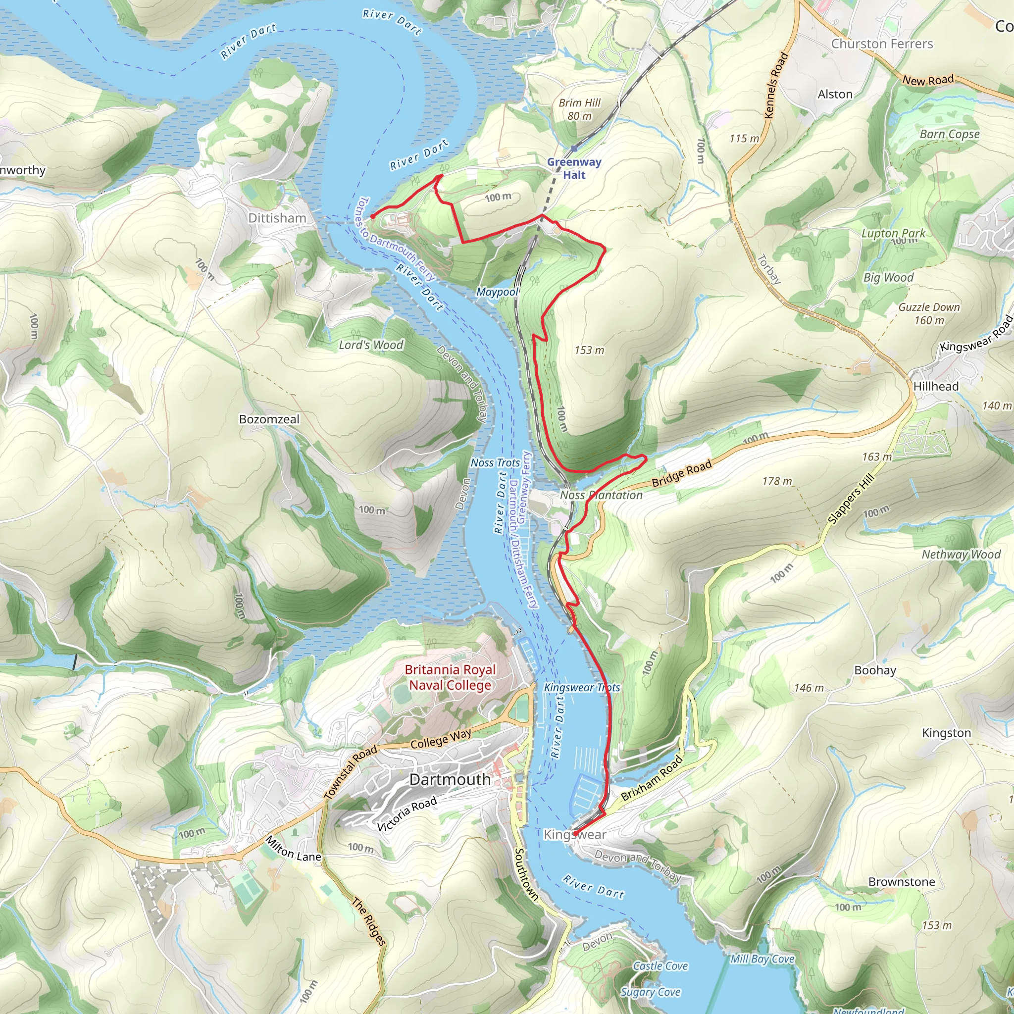 Kingswear to Greenway Walk mobile static map