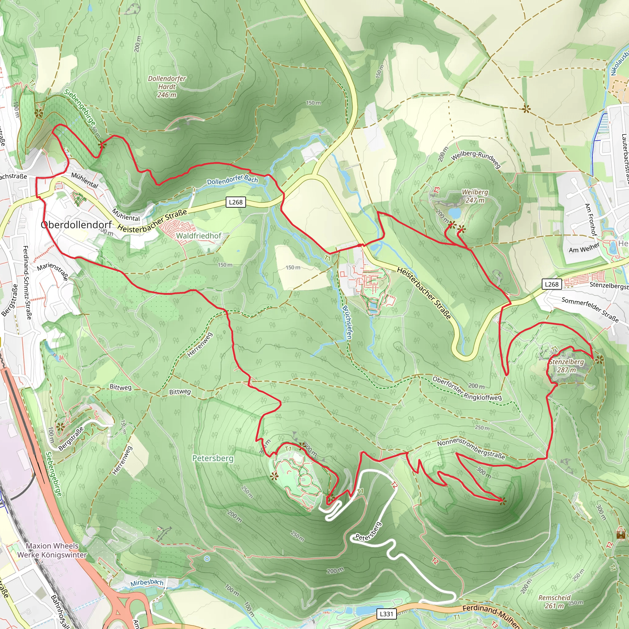 Nonnenstromberg and Schauplatz Petersberg via Beethoven Wanderweg mobile static map