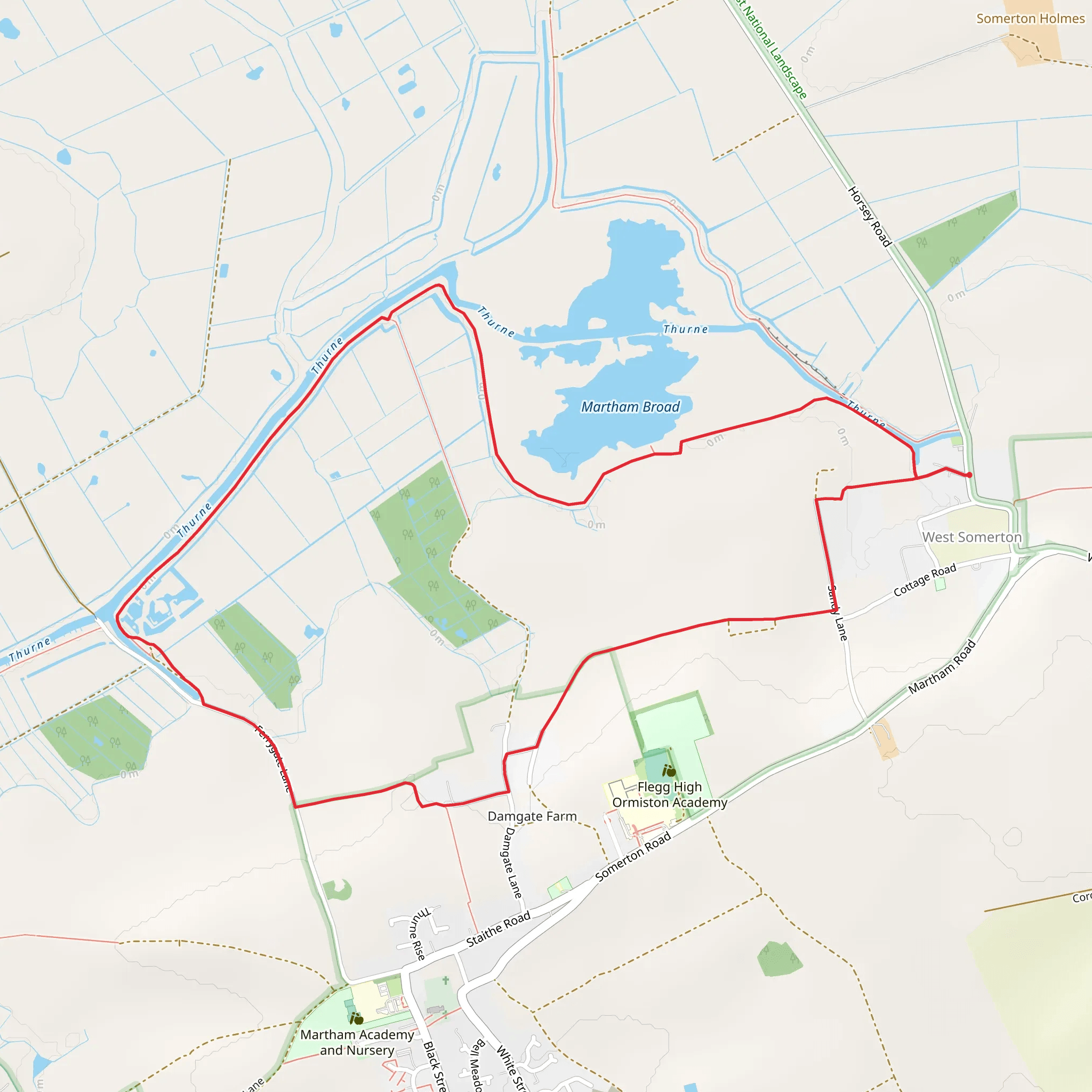 Martham Ferry and River Thurne from West Somerton mobile static map