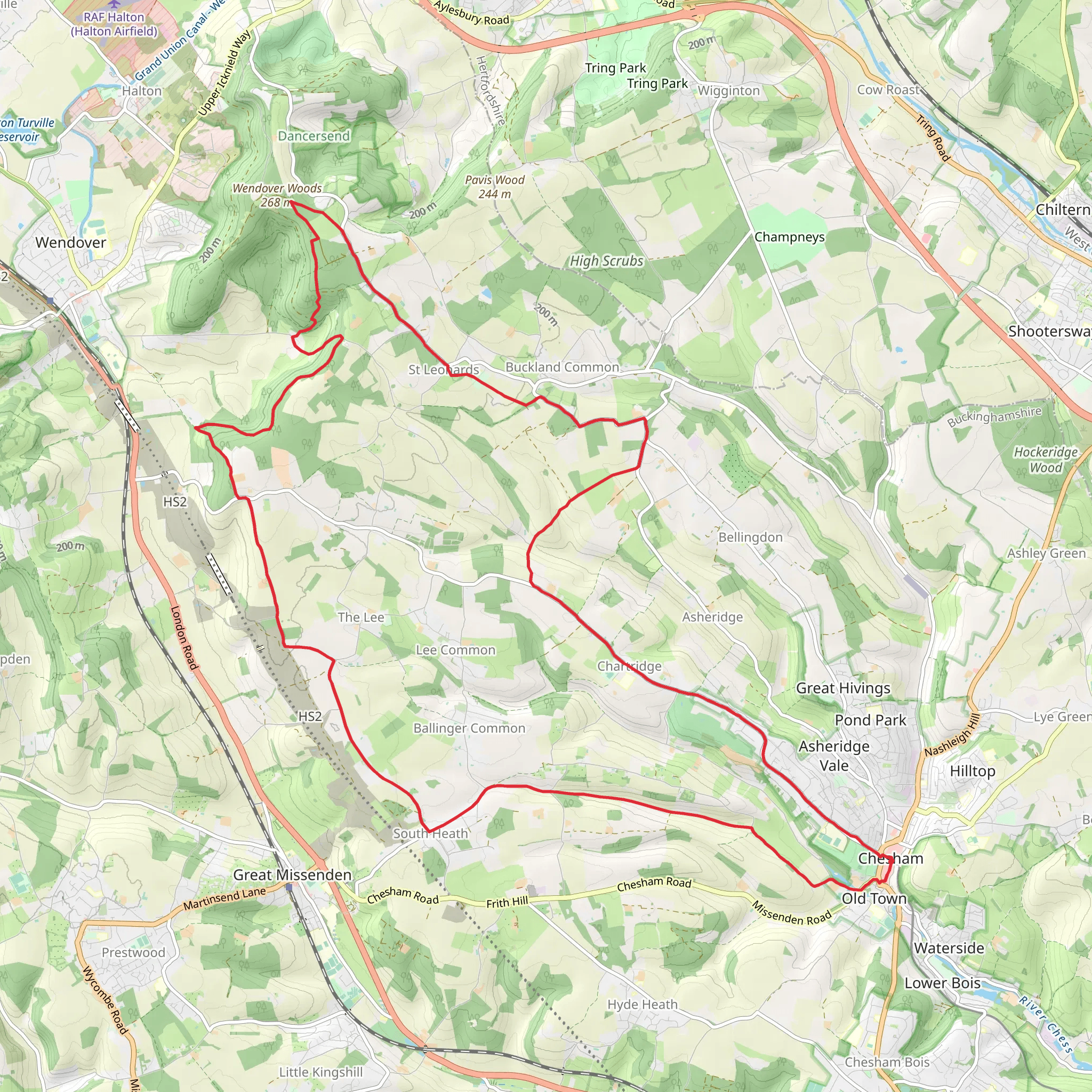 Chesham to Wendover Woods Loop mobile static map