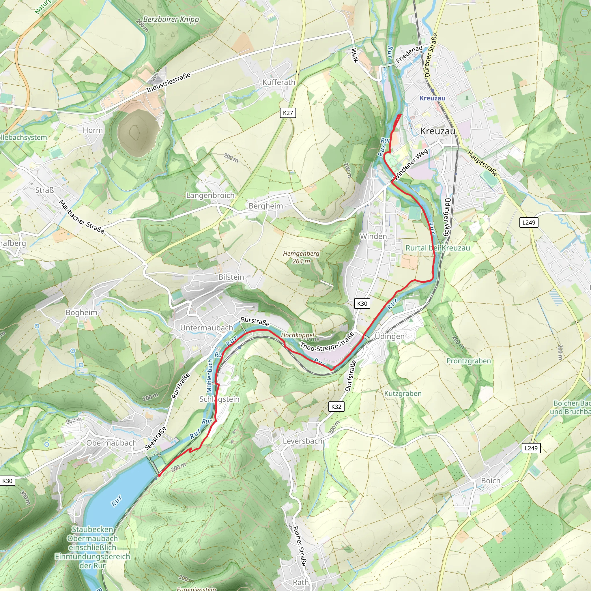 Kreuzau to Obermaubach via Rur and Wassererlebnispfad mobile static map