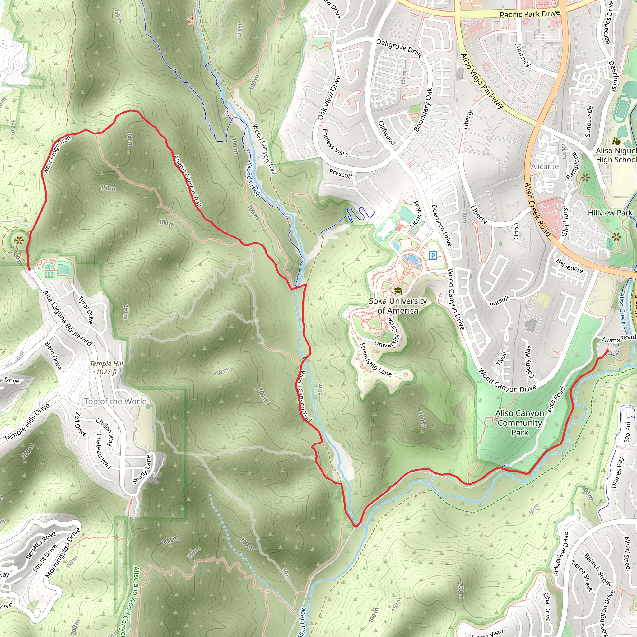 Mathis Canyon and Aliso Creek Trail mobile static map