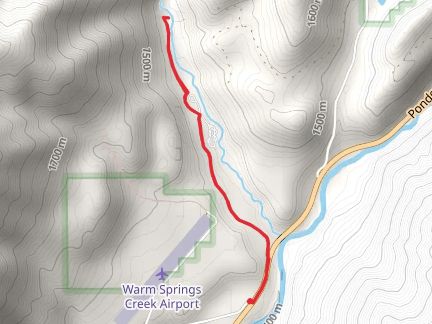 An image depicting the trail Warm Spring Creek Out and Back and its surrounding area.