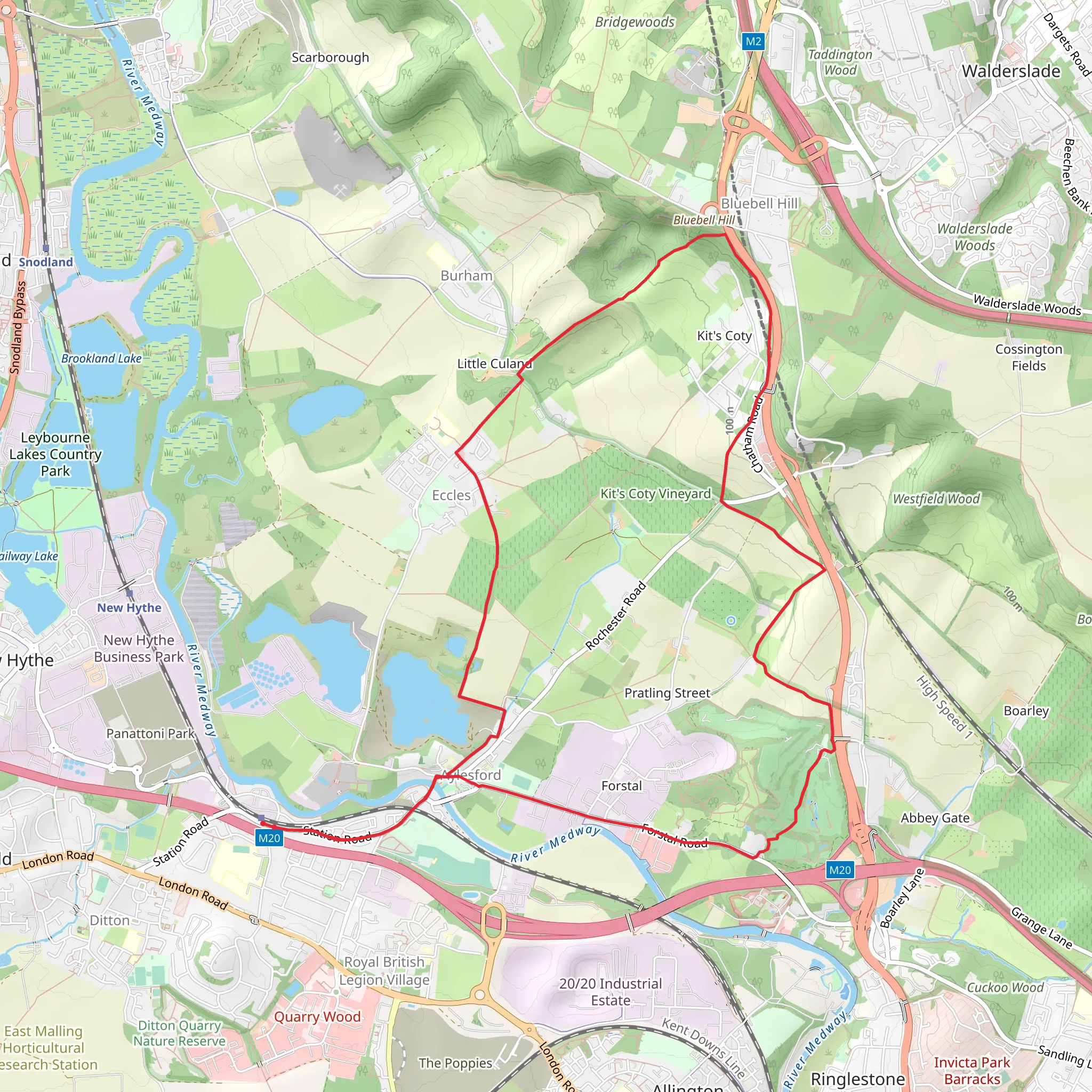 Bluebell Hill and Cobtree Manor Park Loop mobile static map
