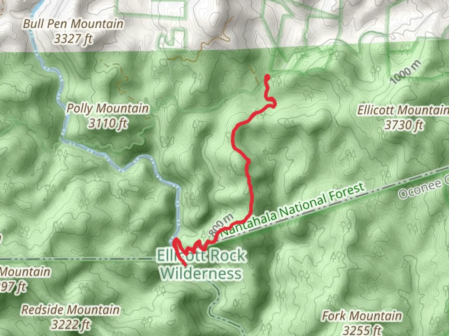 An image depicting the trail Ellicott Rock Connector and Ellicotts Rock Trail and its surrounding area.