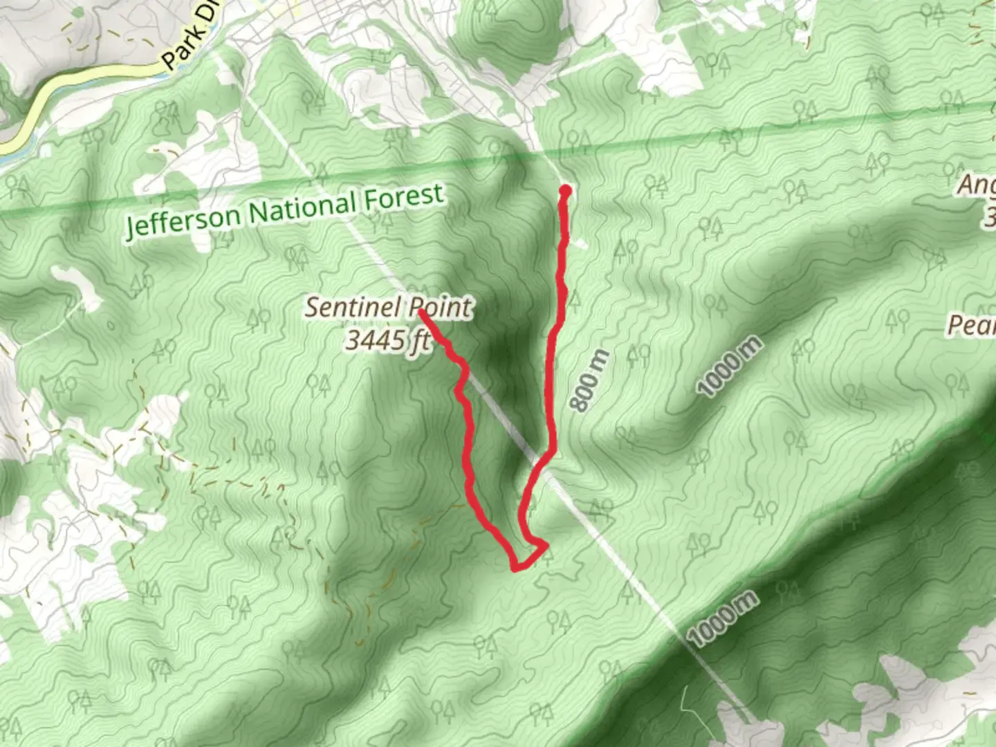 An image depicting the trail Sentinel Point from Northview Street and its surrounding area.