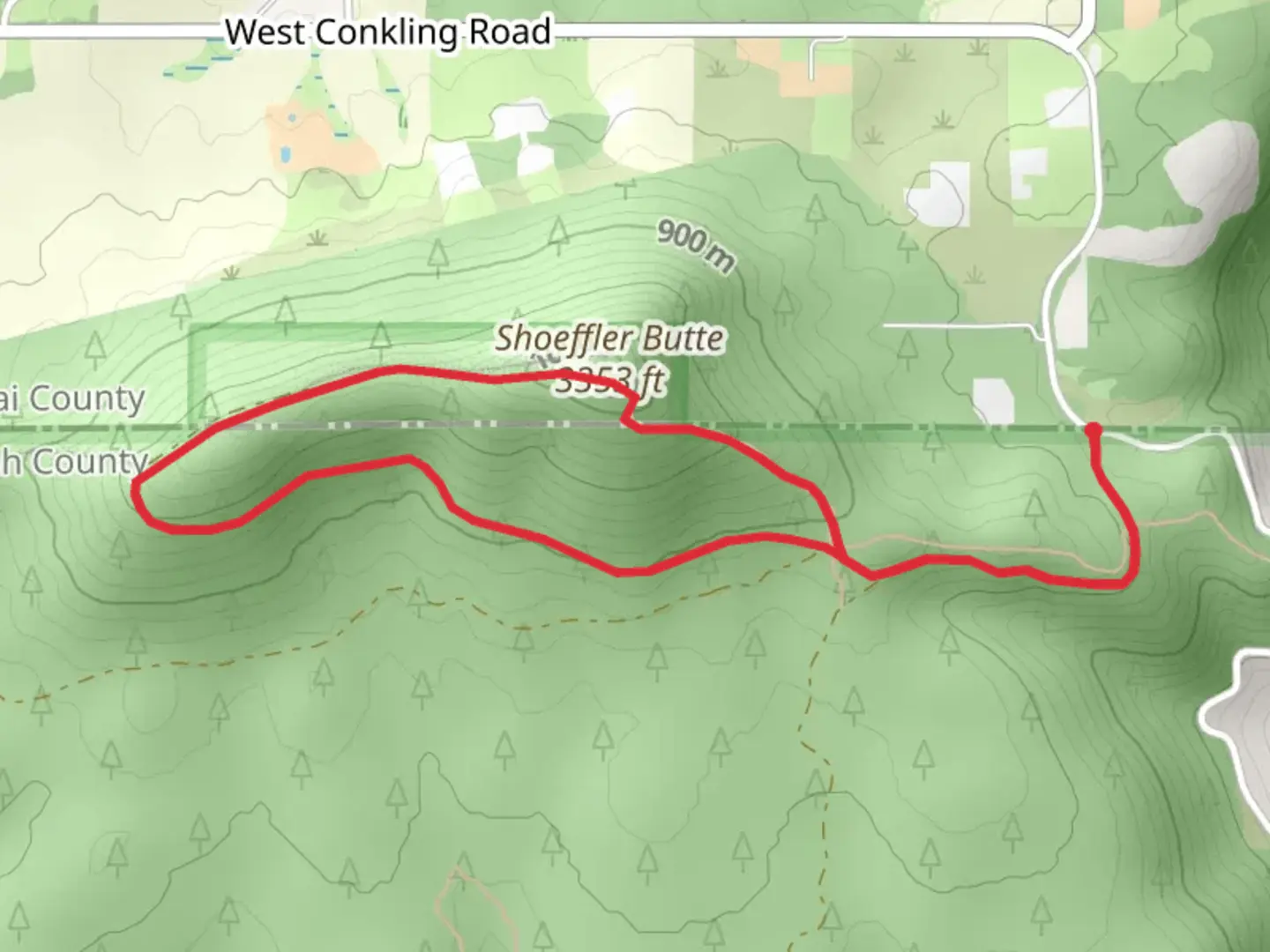An image depicting the trail Shoeffler Butte Loop and its surrounding area.