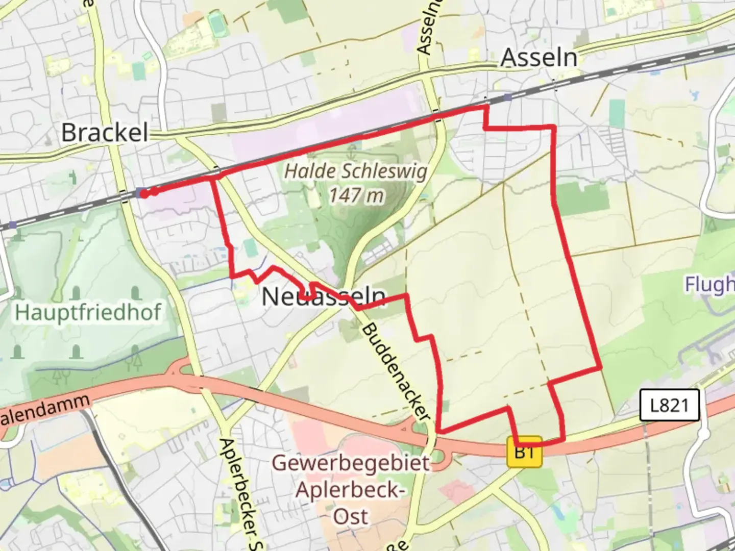 An image depicting the trail Brackel Rundweg and Wickeder Rundweg and its surrounding area.