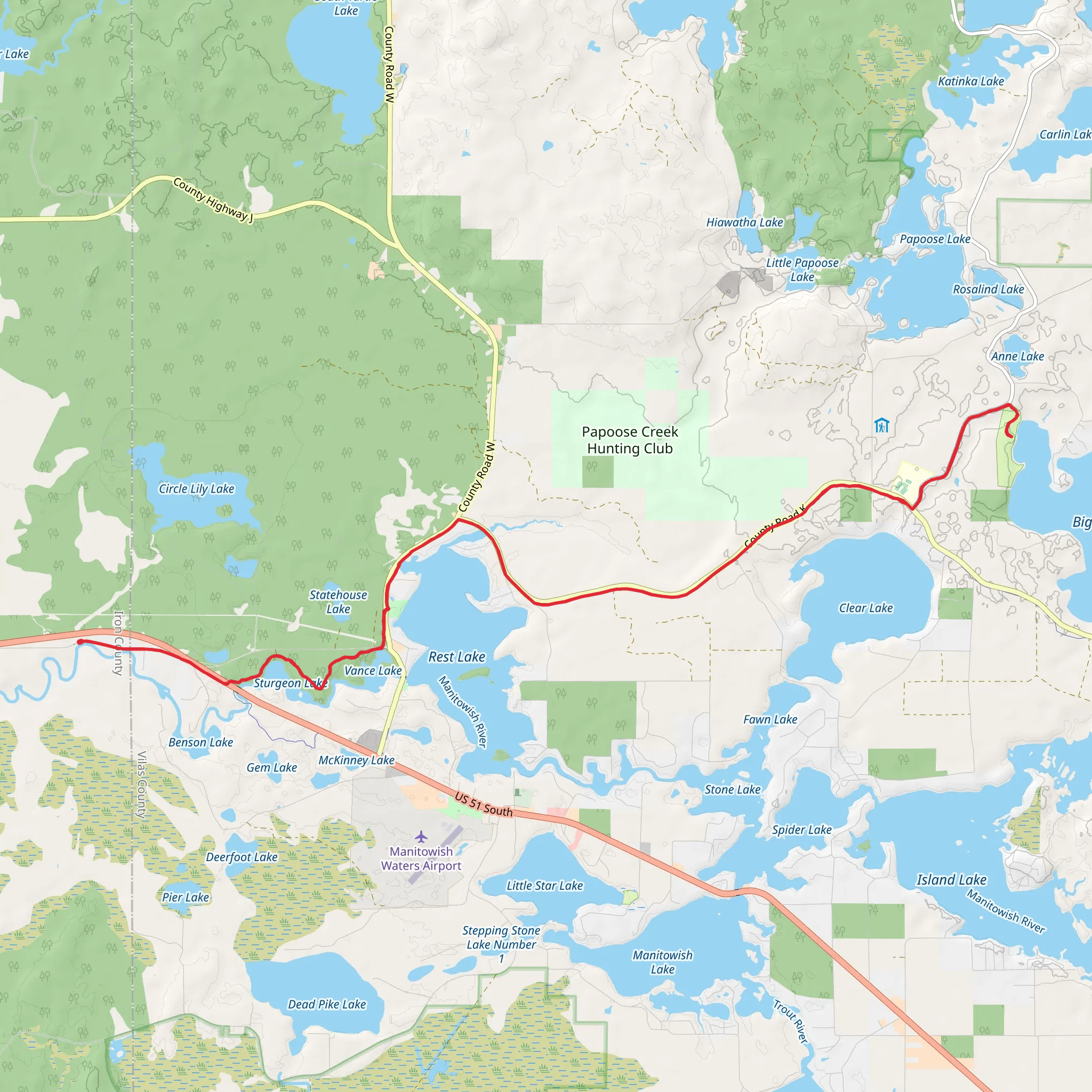 Big Lake via Heart of Vilas County Bike Trail mobile static map