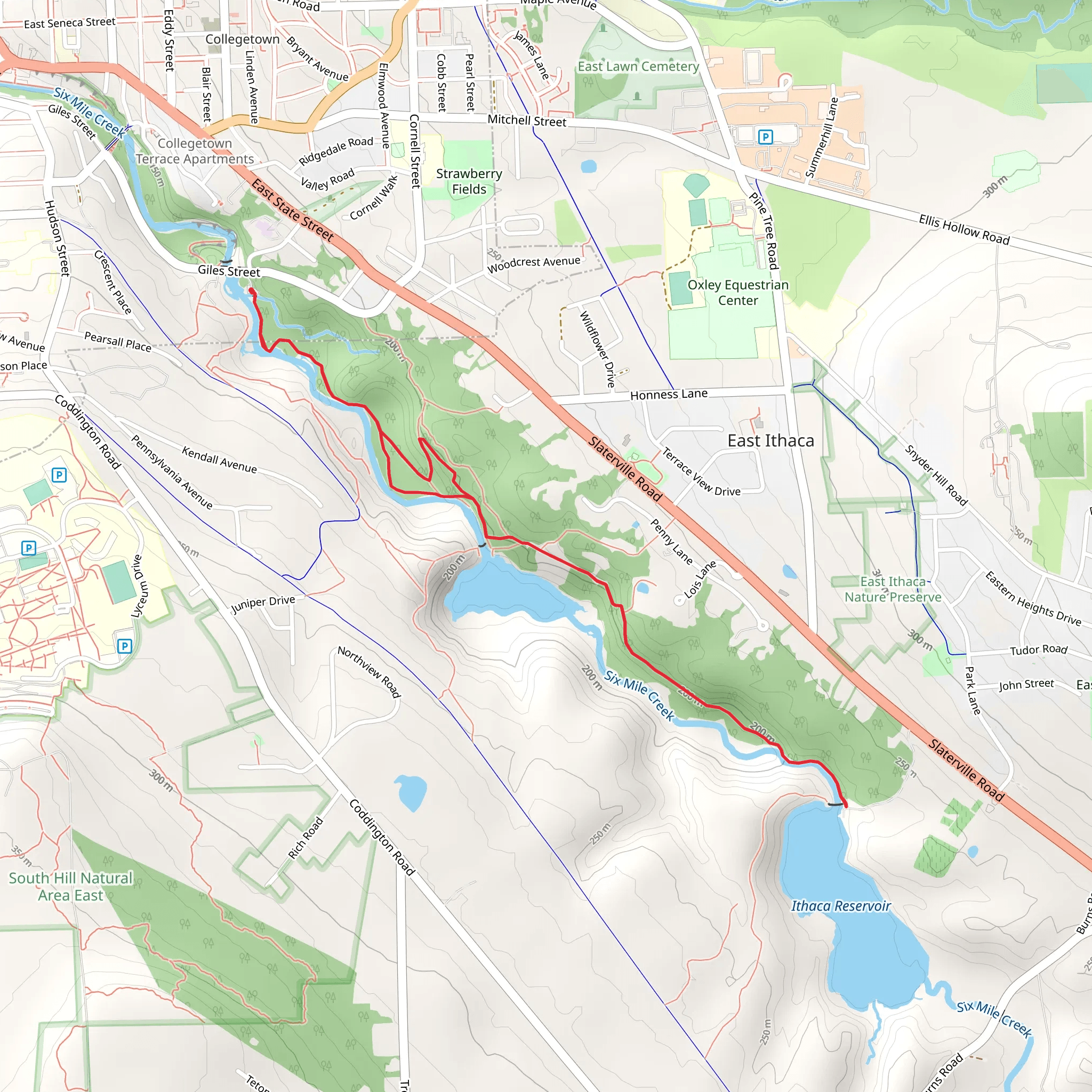 Six Mile Creek and Ithaca Reservoir mobile static map