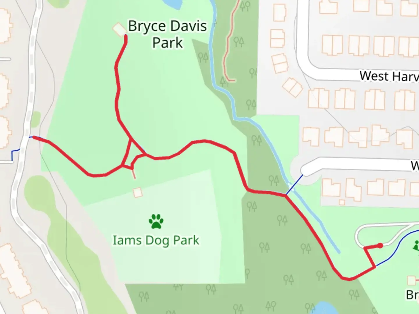 An image depicting the trail Bryce Davis Park and its surrounding area.