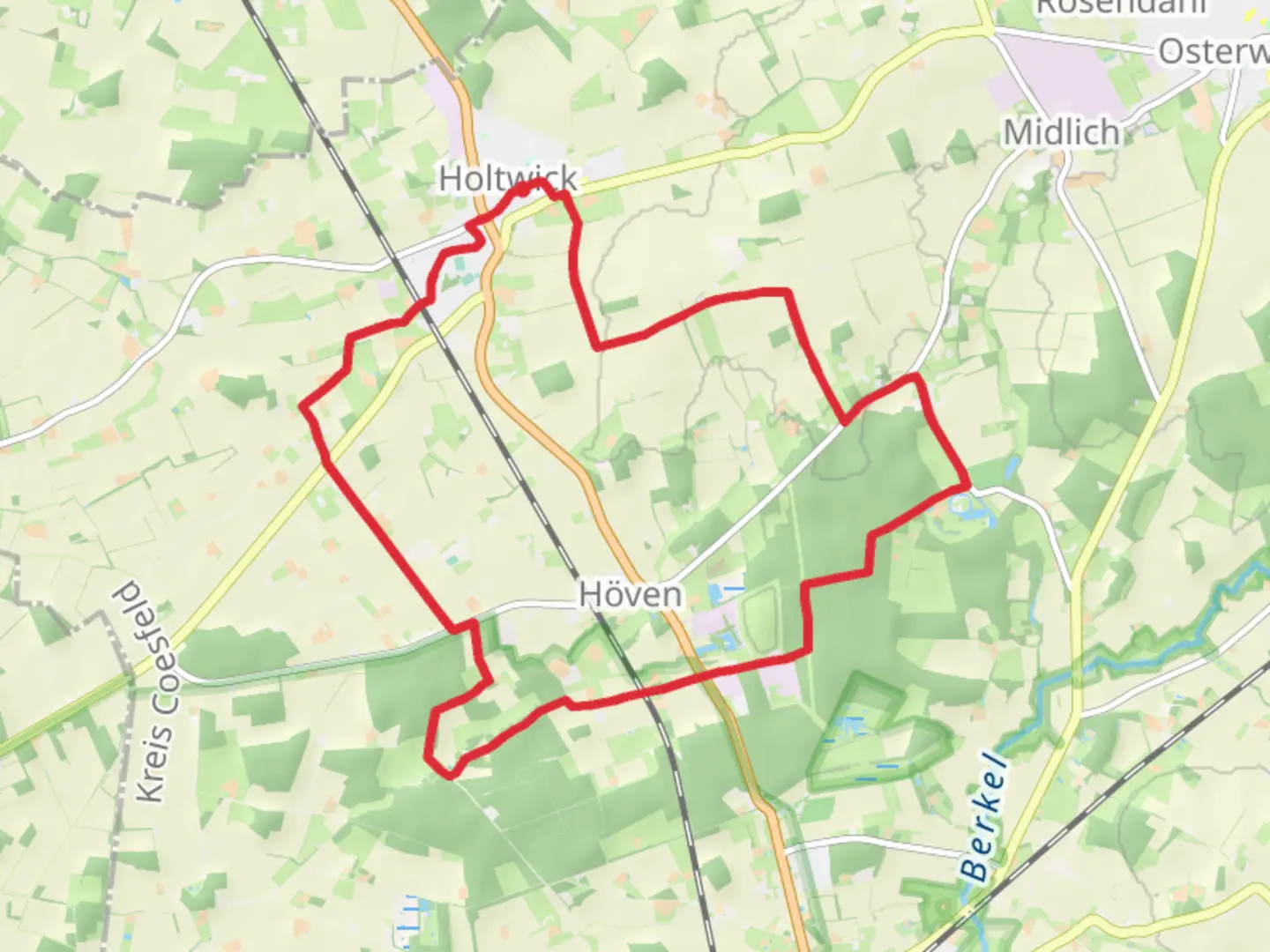 An image depicting the trail Holtwick and Hoven Loop and its surrounding area.