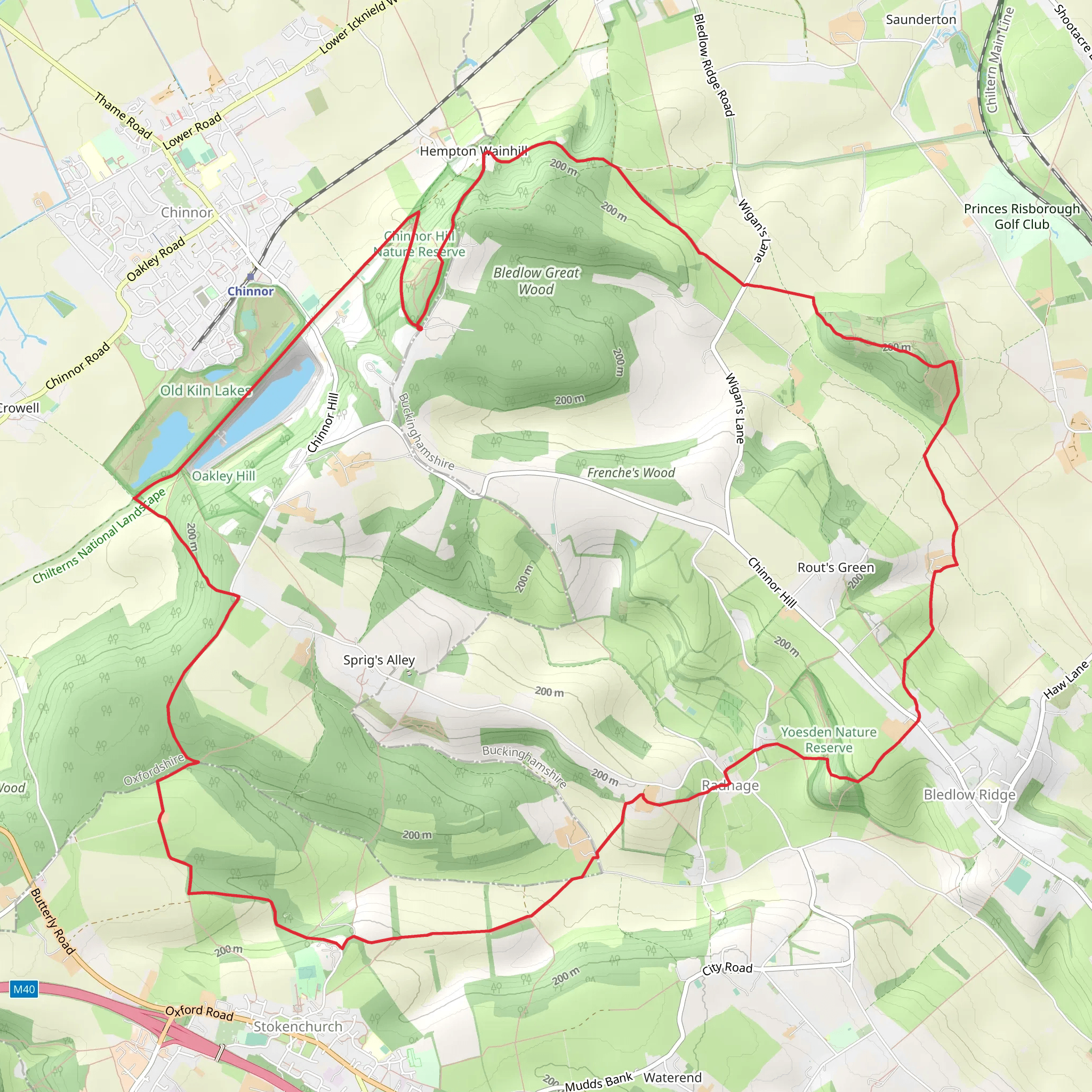 Yoesden Nature Reserve, Oakley Hill and Chinnor Hill Loop mobile static map