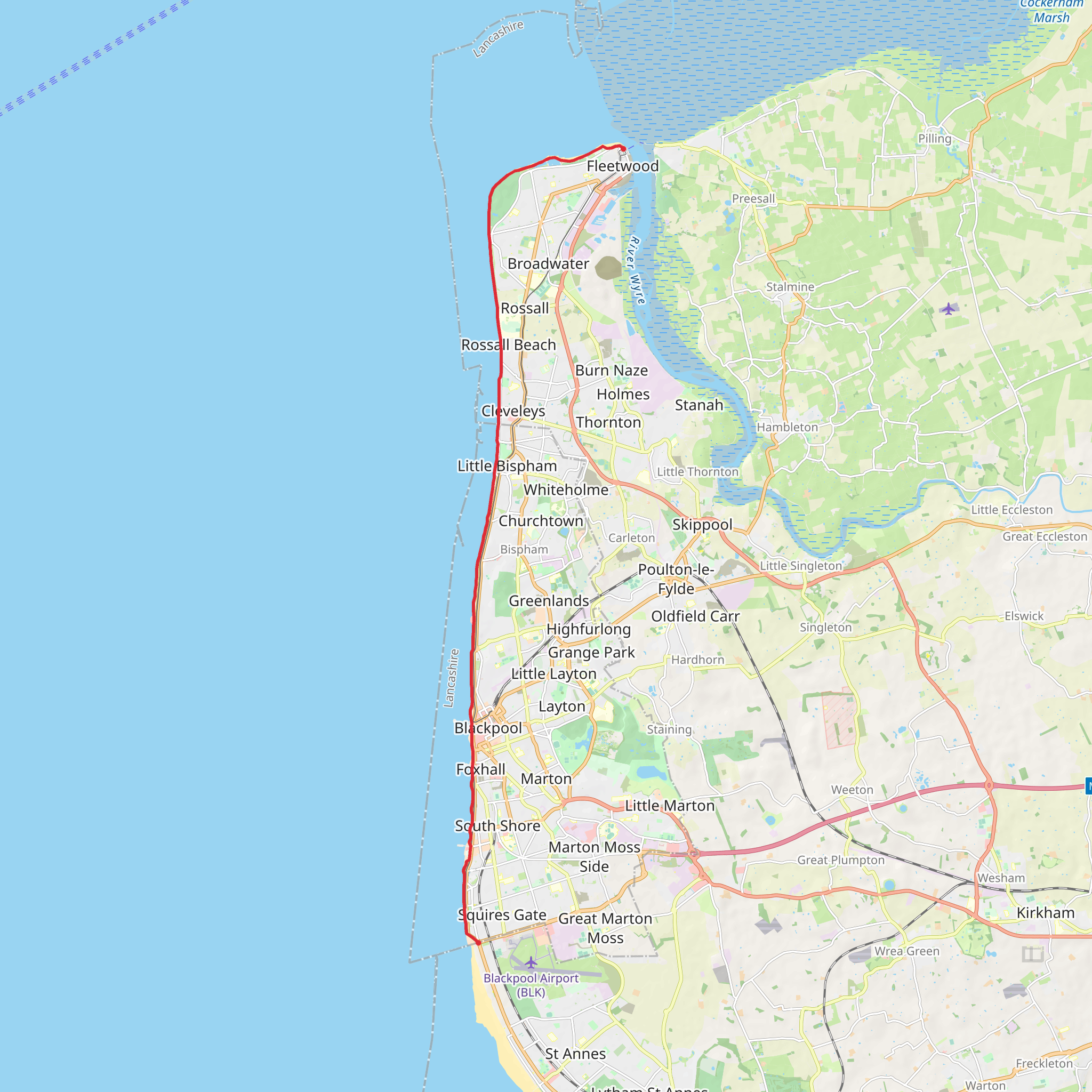 Blackpool to Fleetwood Shoreline mobile static map