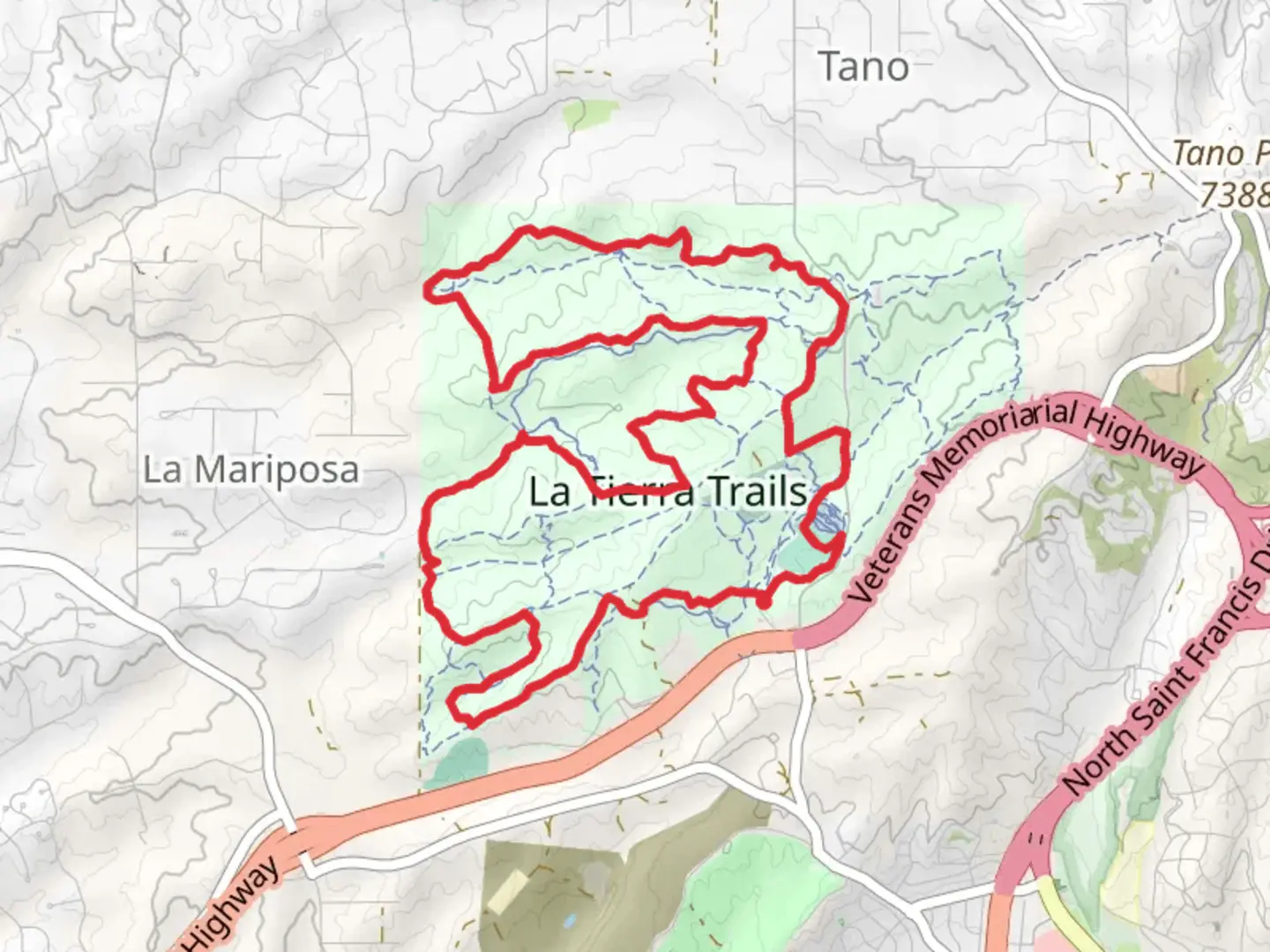 An image depicting the trail La Tierra - Technical Loop Trail and its surrounding area.