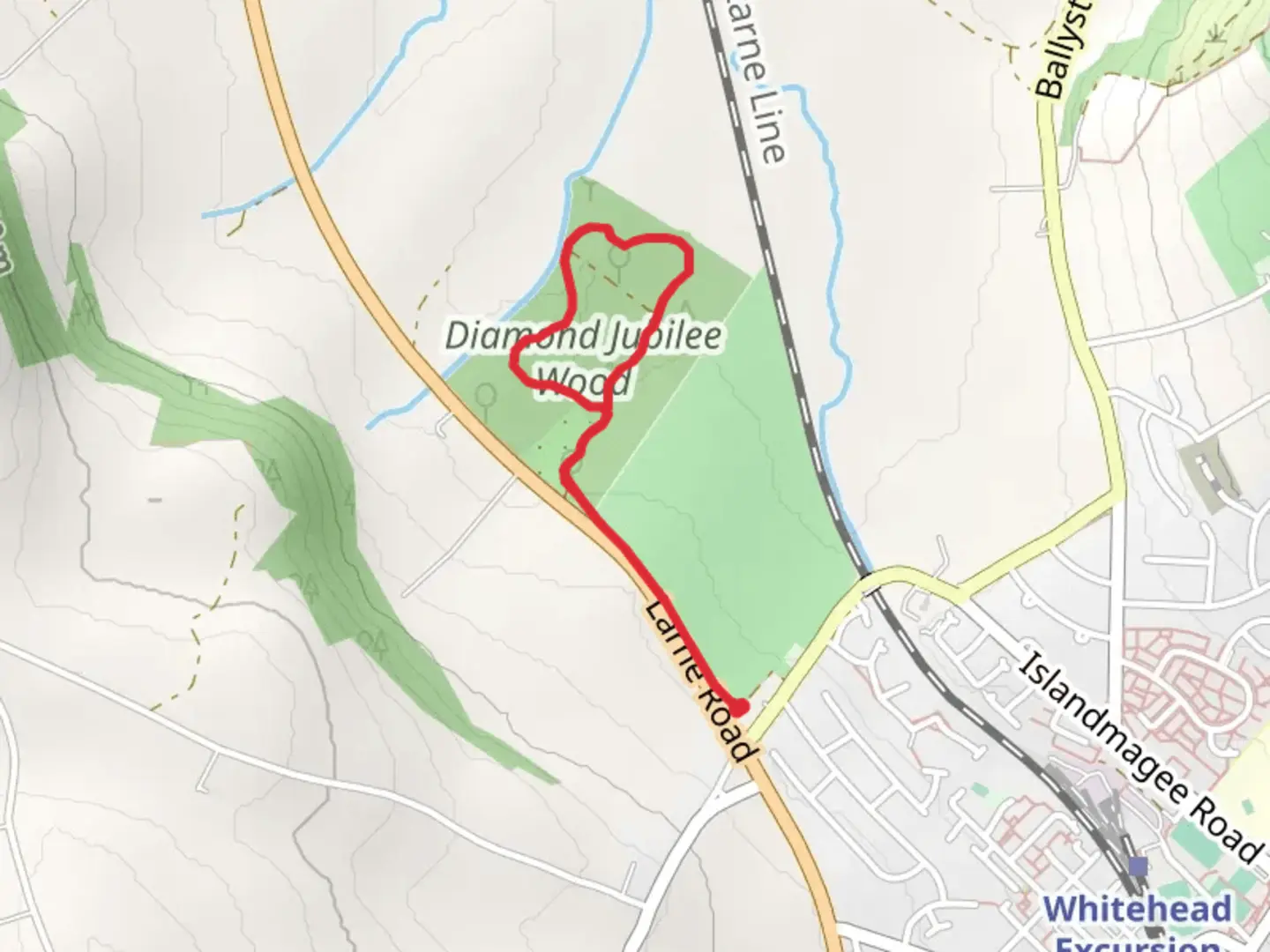 An image depicting the trail Whitehead Diamond Jubilee Wood and its surrounding area.