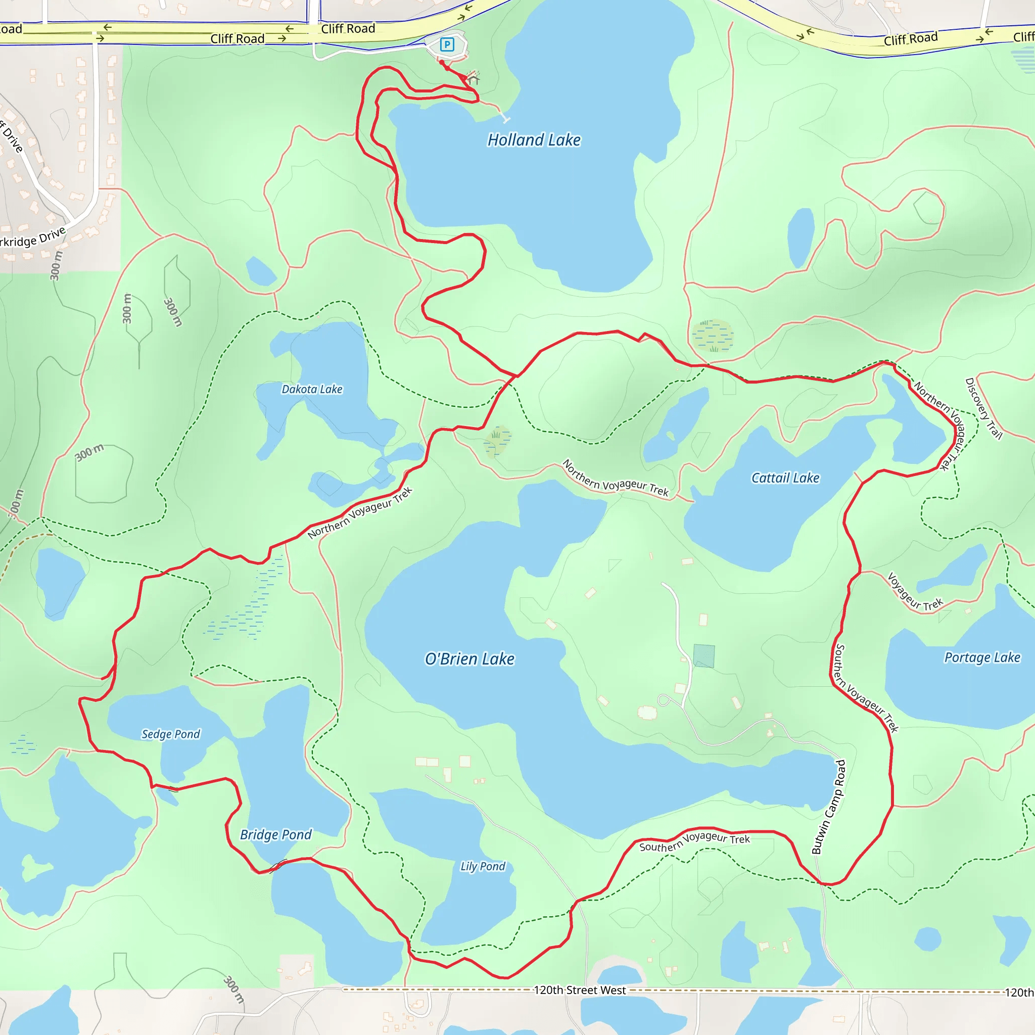 Holland Lake, O'Brien Lake and Portage Lake Loop mobile static map