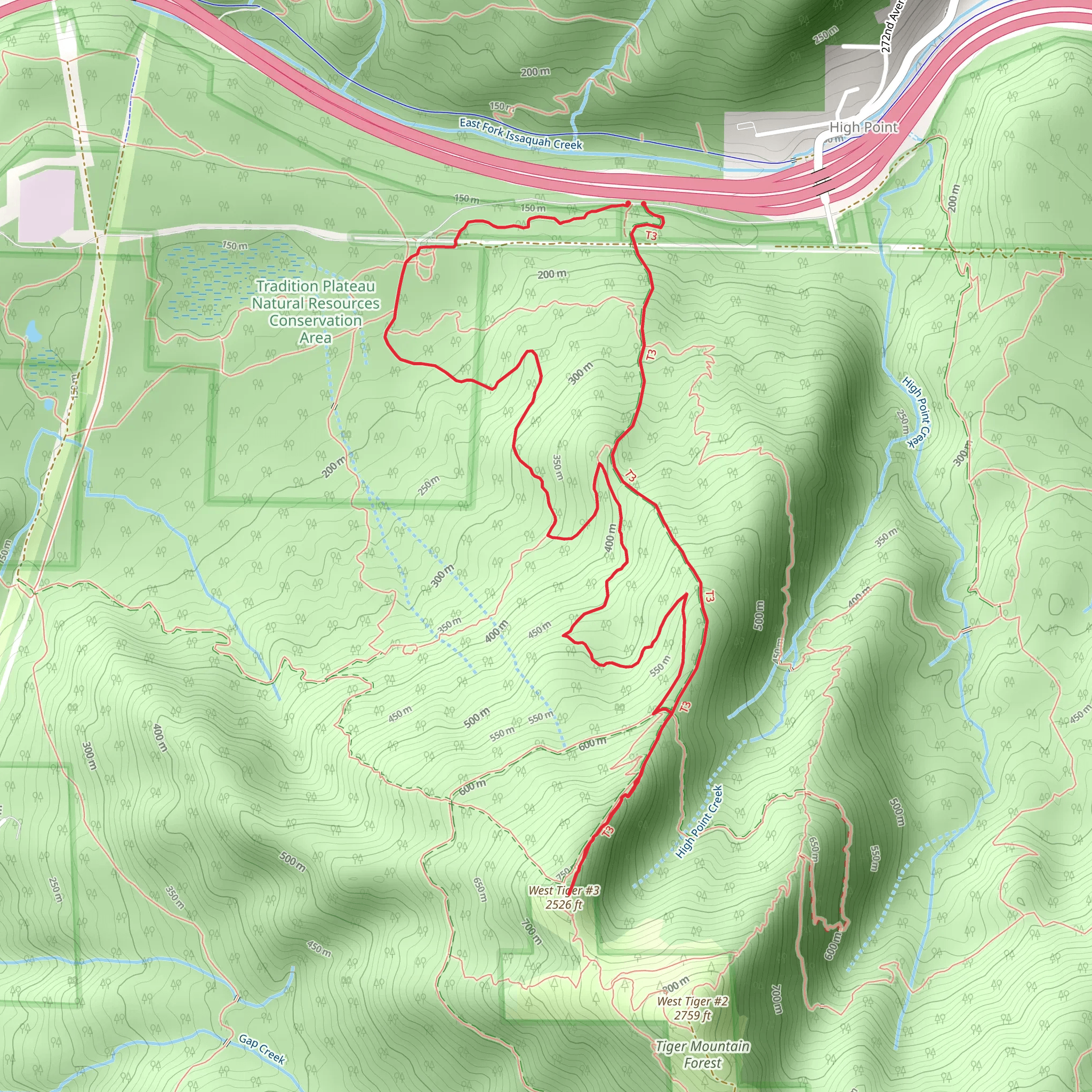 Cable Line Trail and West Tiger 3 Trail mobile static map