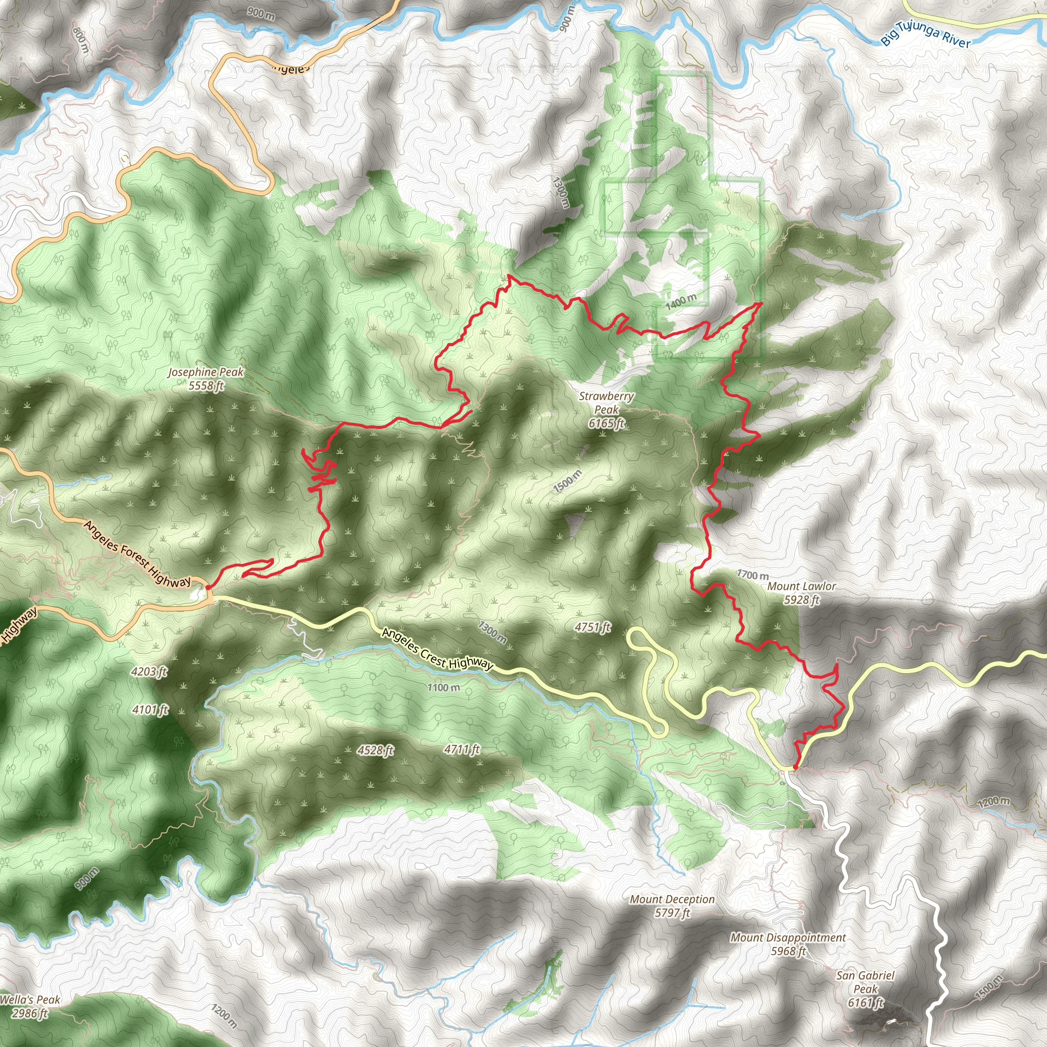 Red Box to Angeles Crest Highway via Strawberry Peak Trail mobile static map