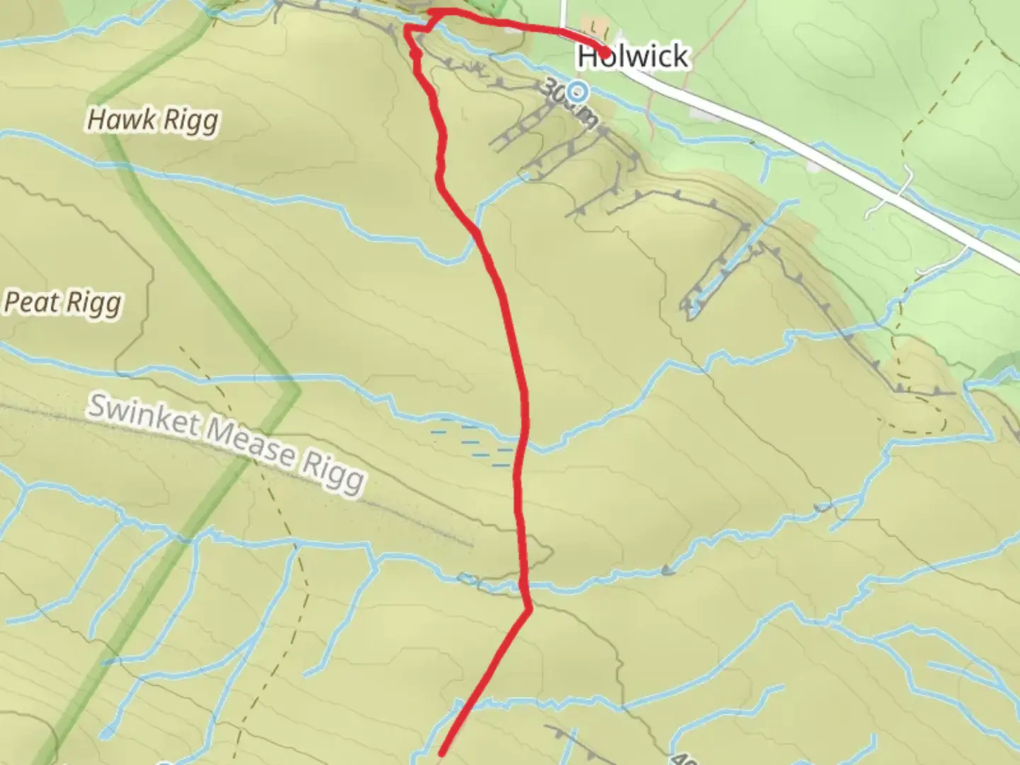 An image depicting the trail Easter Beck Waterfall and its surrounding area.