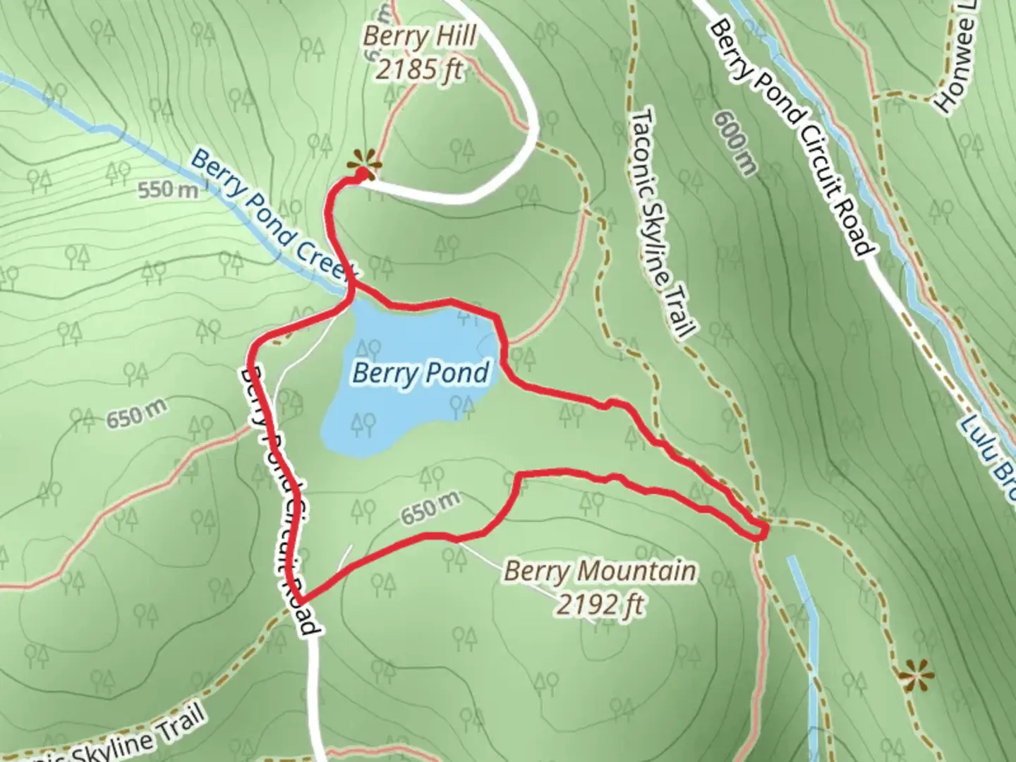 An image depicting the trail Berry Pond Loop and its surrounding area.