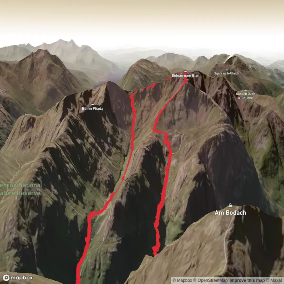 An image depicting the trail The lost valley Coire Gabhail and its surrounding area.