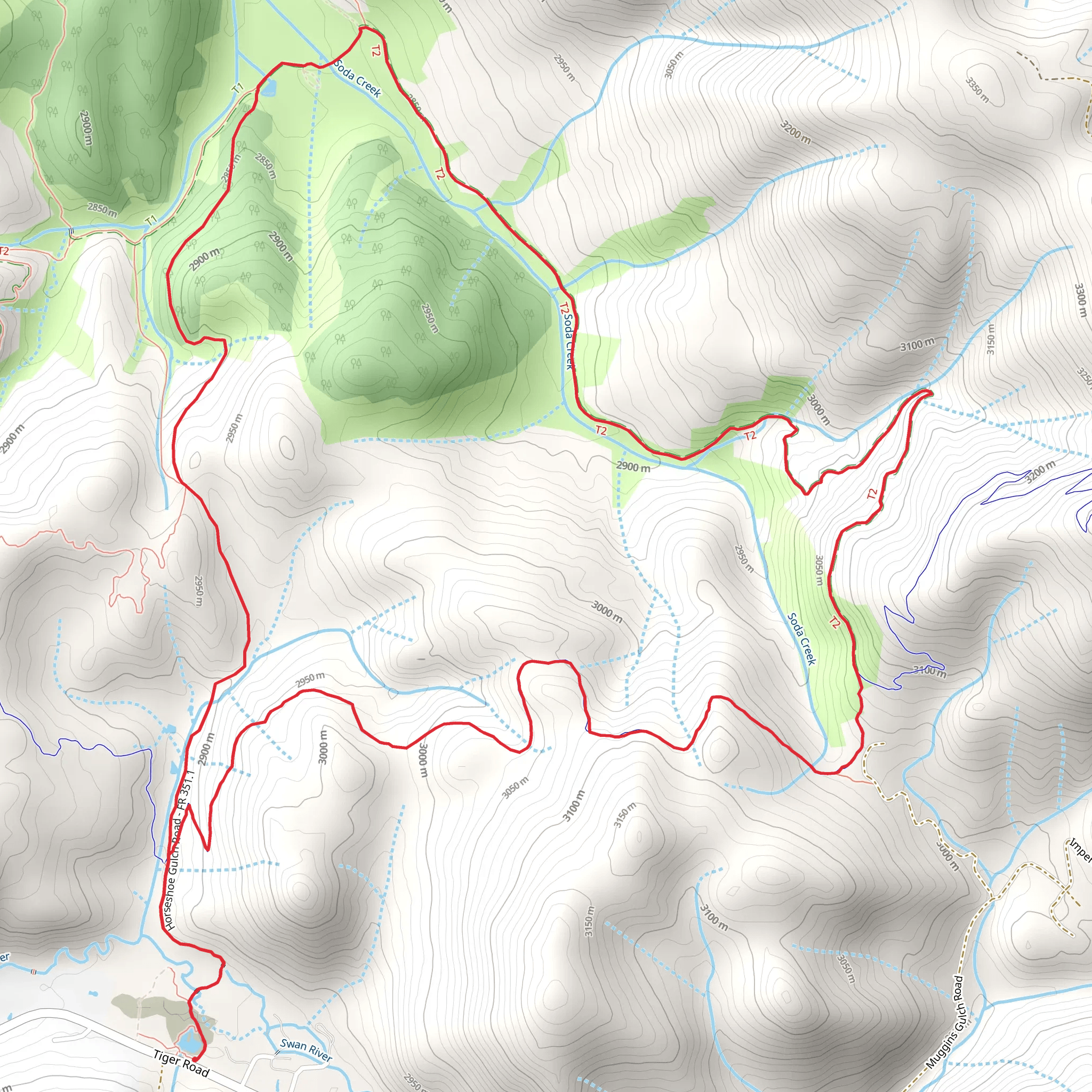 Horseshoe Gulch, Red and Colorado Loop Trail mobile static map