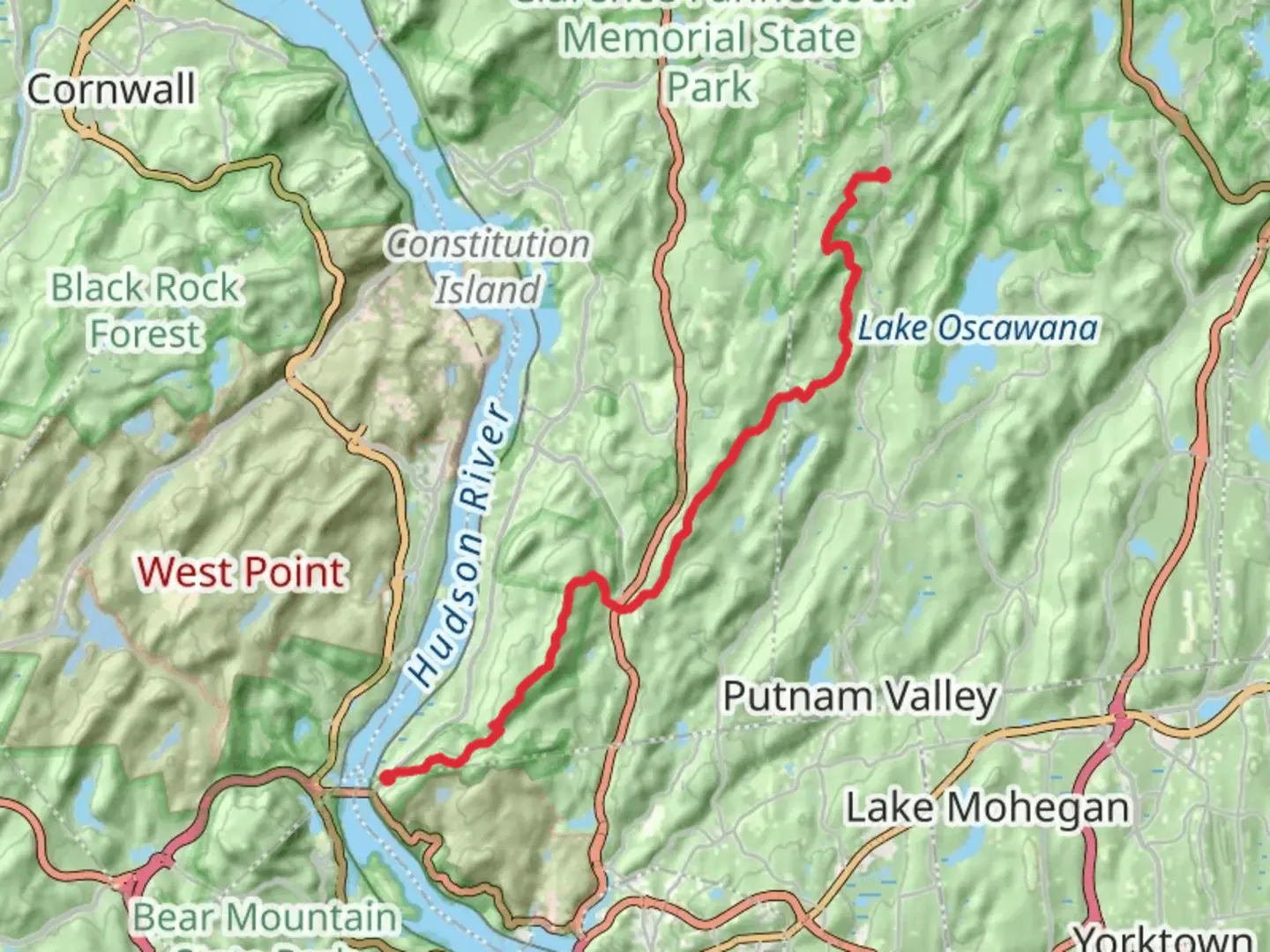 An image depicting the trail Little Fort Hill and Denning Hill from Bear Mountain-Beacon Highway and its surrounding area.
