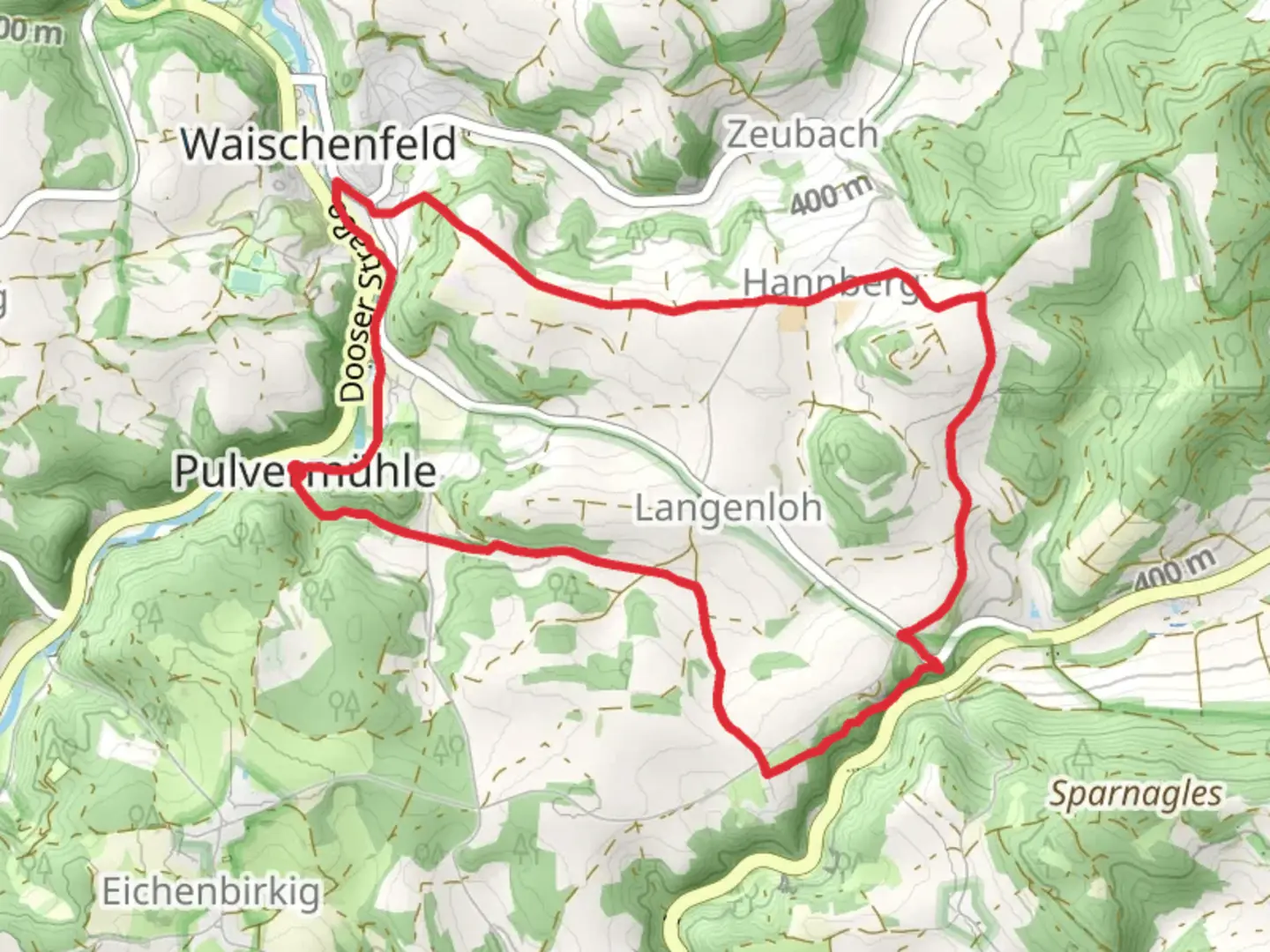 An image depicting the trail Pegnitz Ebermannstadt and Hirschaid Spies Loop and its surrounding area.