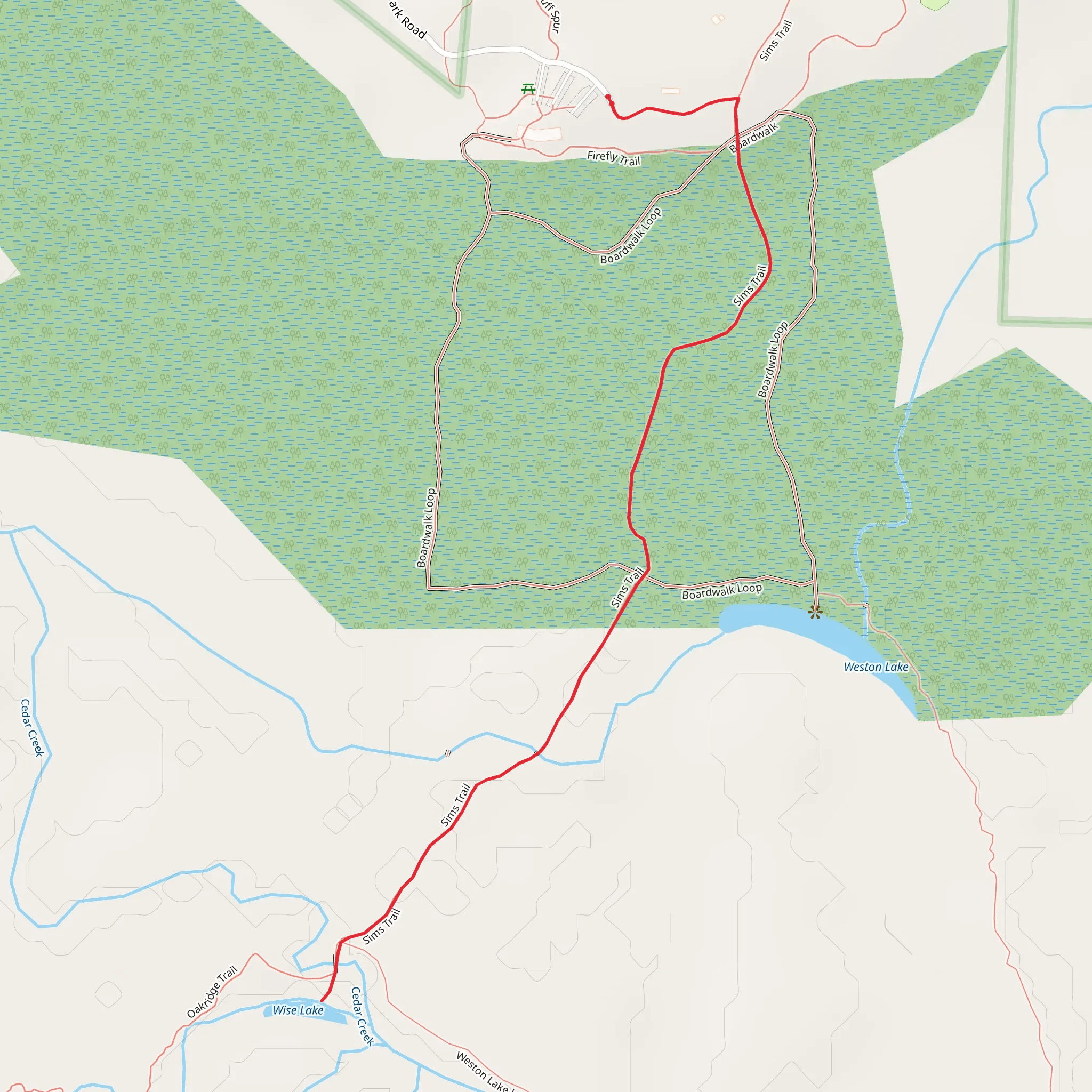 Wise Lake via Sims Trail mobile static map