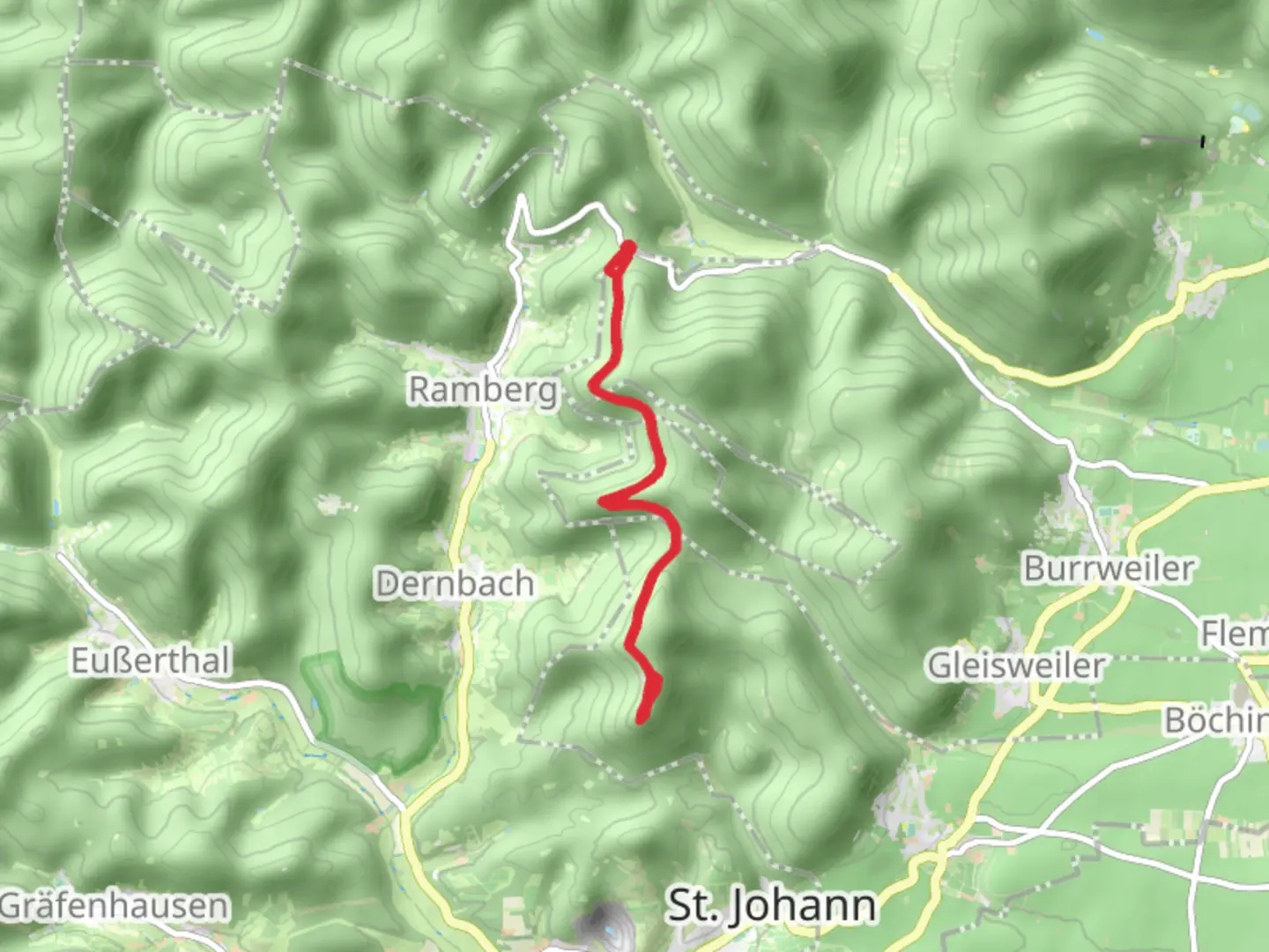 An image depicting the trail Orensfels via Ramberger and Pfaelzer Huetten Tour and its surrounding area.