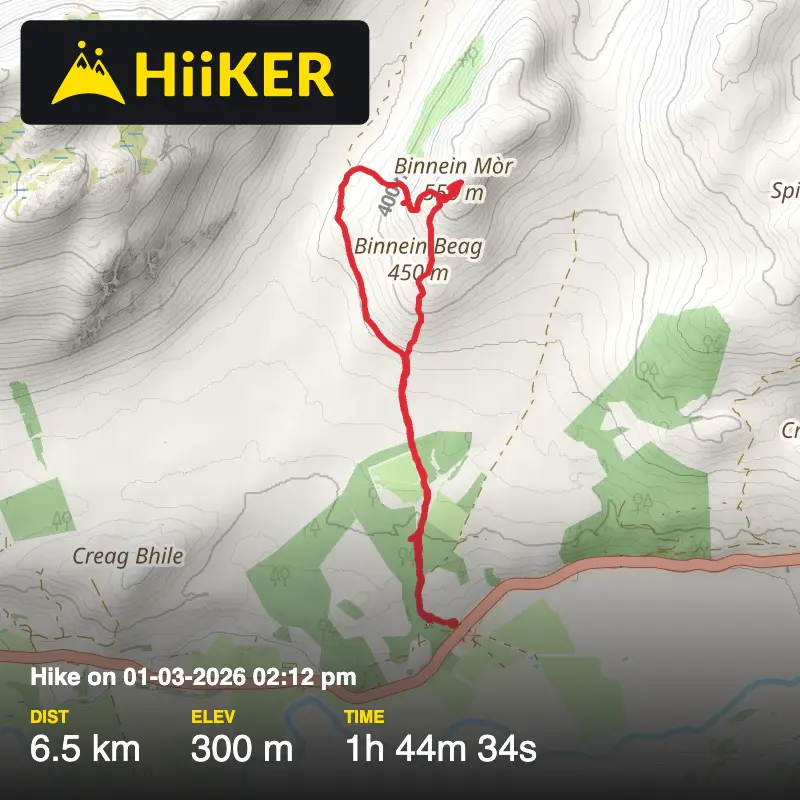 A map preview of the recording Hike on 01-03-2026 02:12 pm.