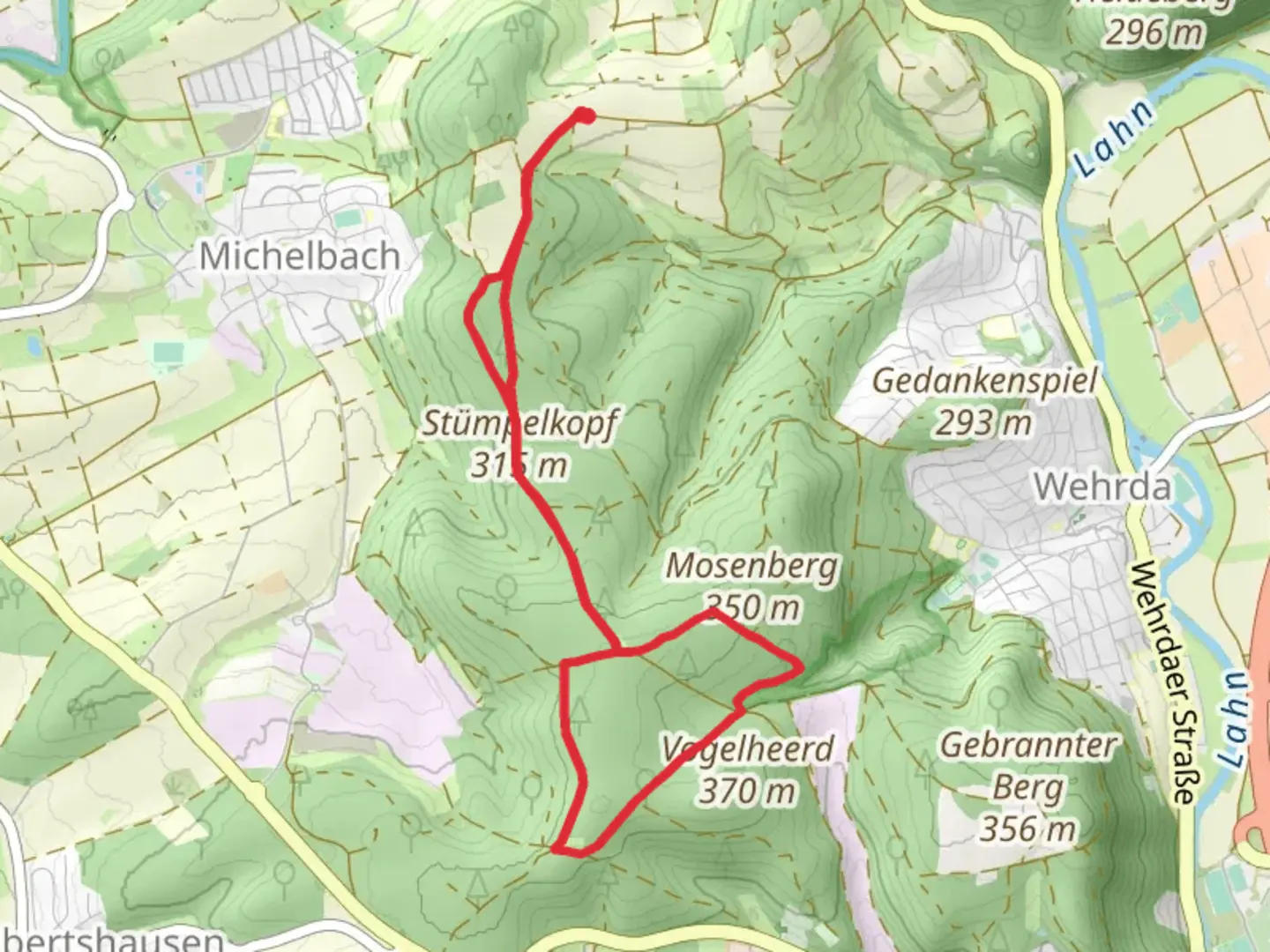 An image depicting the trail Stümpelkopf via Hessenweg and its surrounding area.